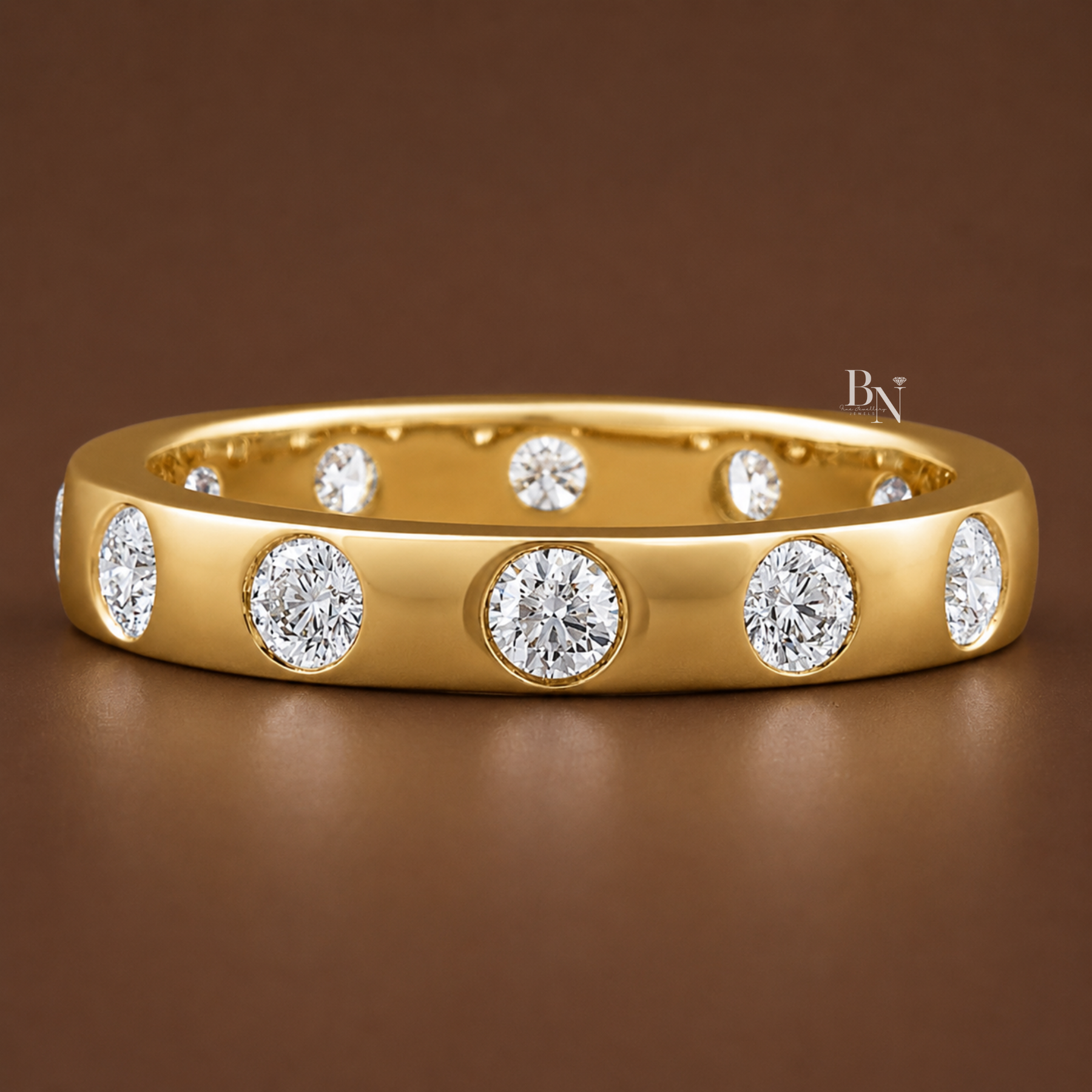 Round Lab Diamond Flush Set Band, 0.75ct Full Eternity Wedding Ring, 14K Gold Bridal Stacking Ring