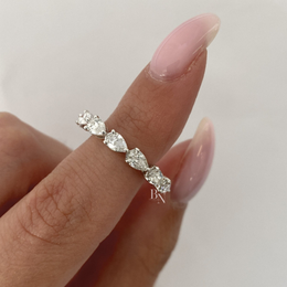 East West Pear Lab Diamond Band, 0.60ct Halfway Wedding Ring, 14K Gold Bridal Stacking Ring