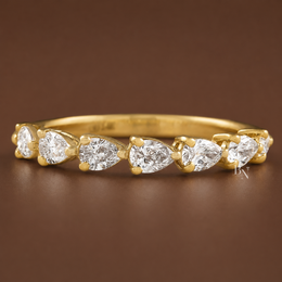 East West Pear Lab Diamond Band, 0.60ct Halfway Wedding Ring, 14K Gold Bridal Stacking Ring