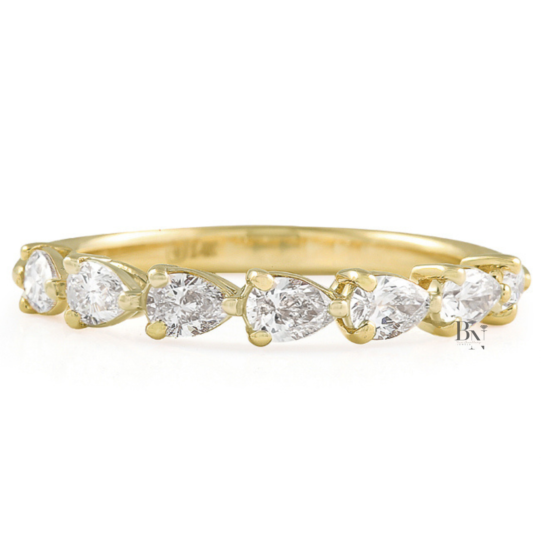 East West Pear Lab Diamond Band, 0.60ct Halfway Wedding Ring, 14K Gold Bridal Stacking Ring