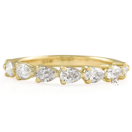 East West Pear Lab Diamond Band, 0.60ct Halfway Wedding Ring, 14K Gold Bridal Stacking Ring