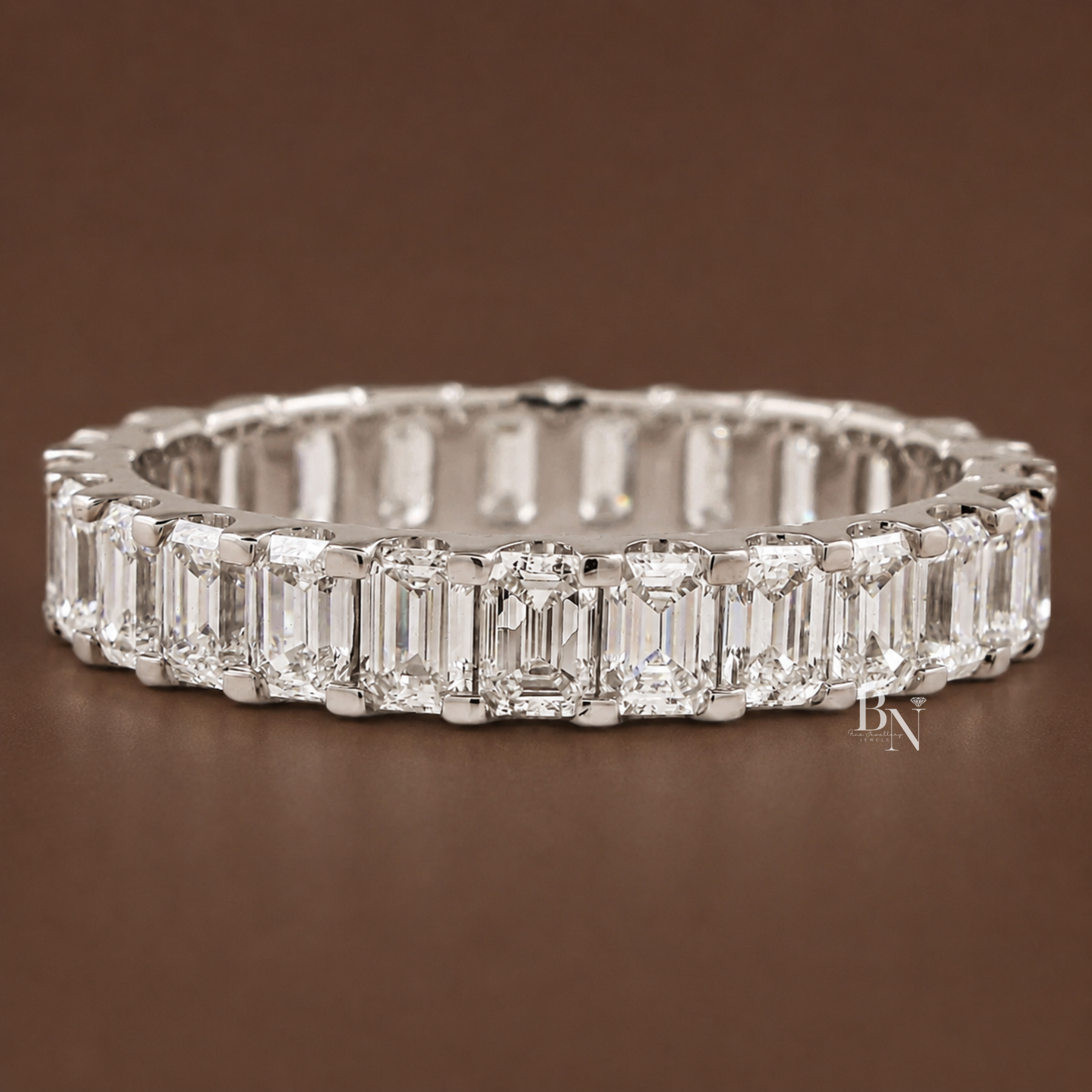 Emerald Lab Diamond Eternity Band, 2.45 Carat U-Shape Setting Ring, Gold Bridal Stacking Ring, Anniversary Wedding Band