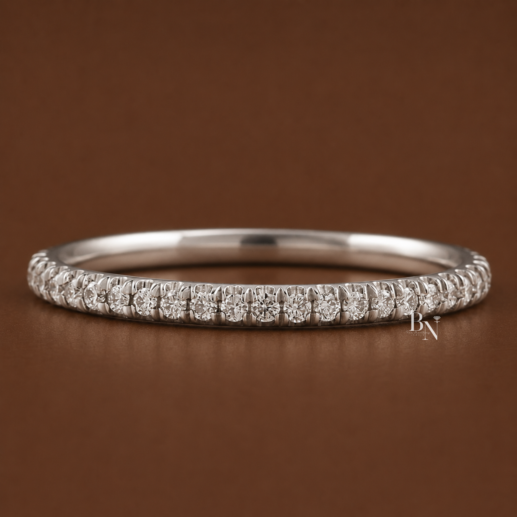 Delicate Pave Lab Diamond Band, 0.35ct Full Eternity Wedding Band, 1.7mm Dainty Bridal Stacking Ring