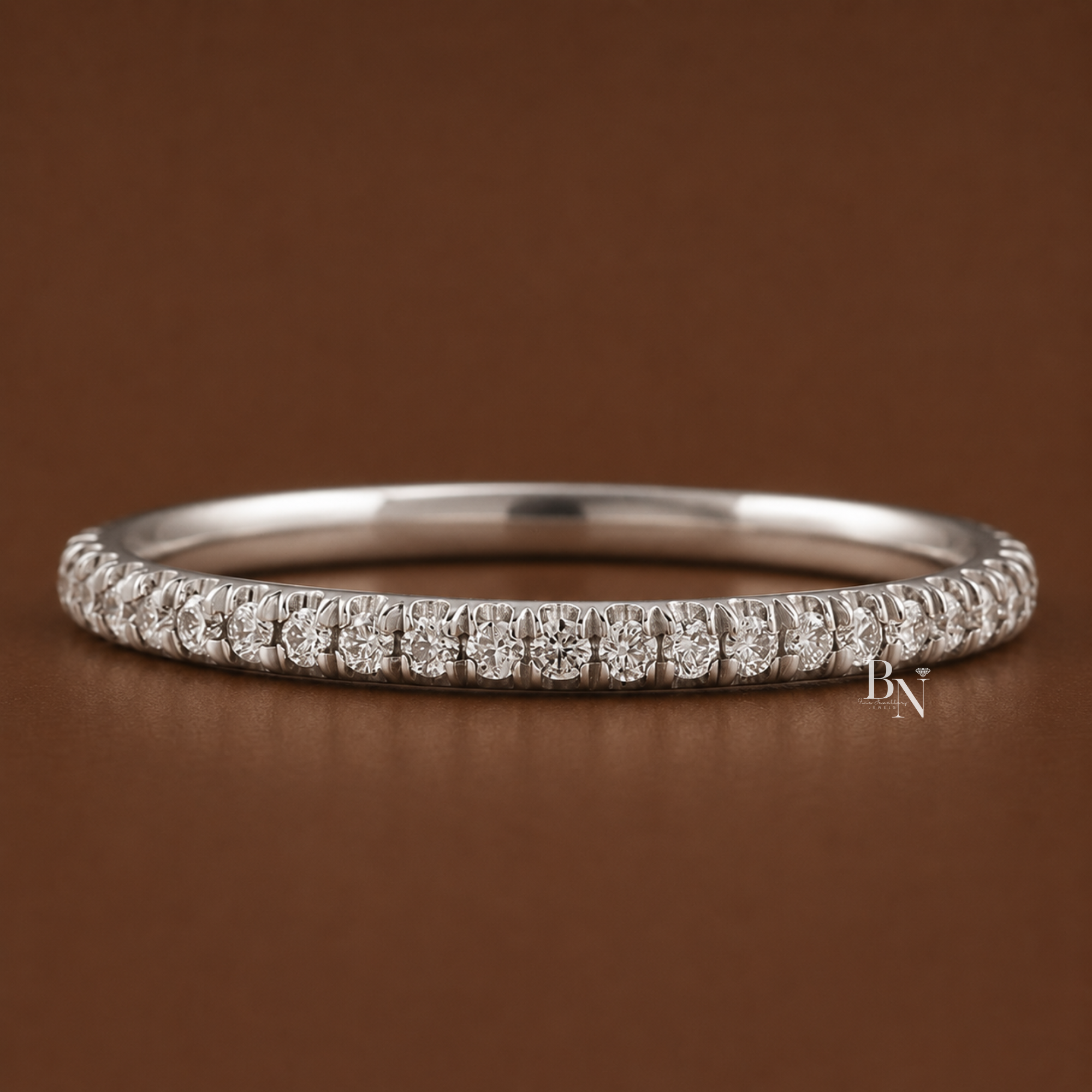 Delicate Pave Lab Diamond Band, 0.35ct Full Eternity Wedding Band, 1.7mm Dainty Bridal Stacking Ring