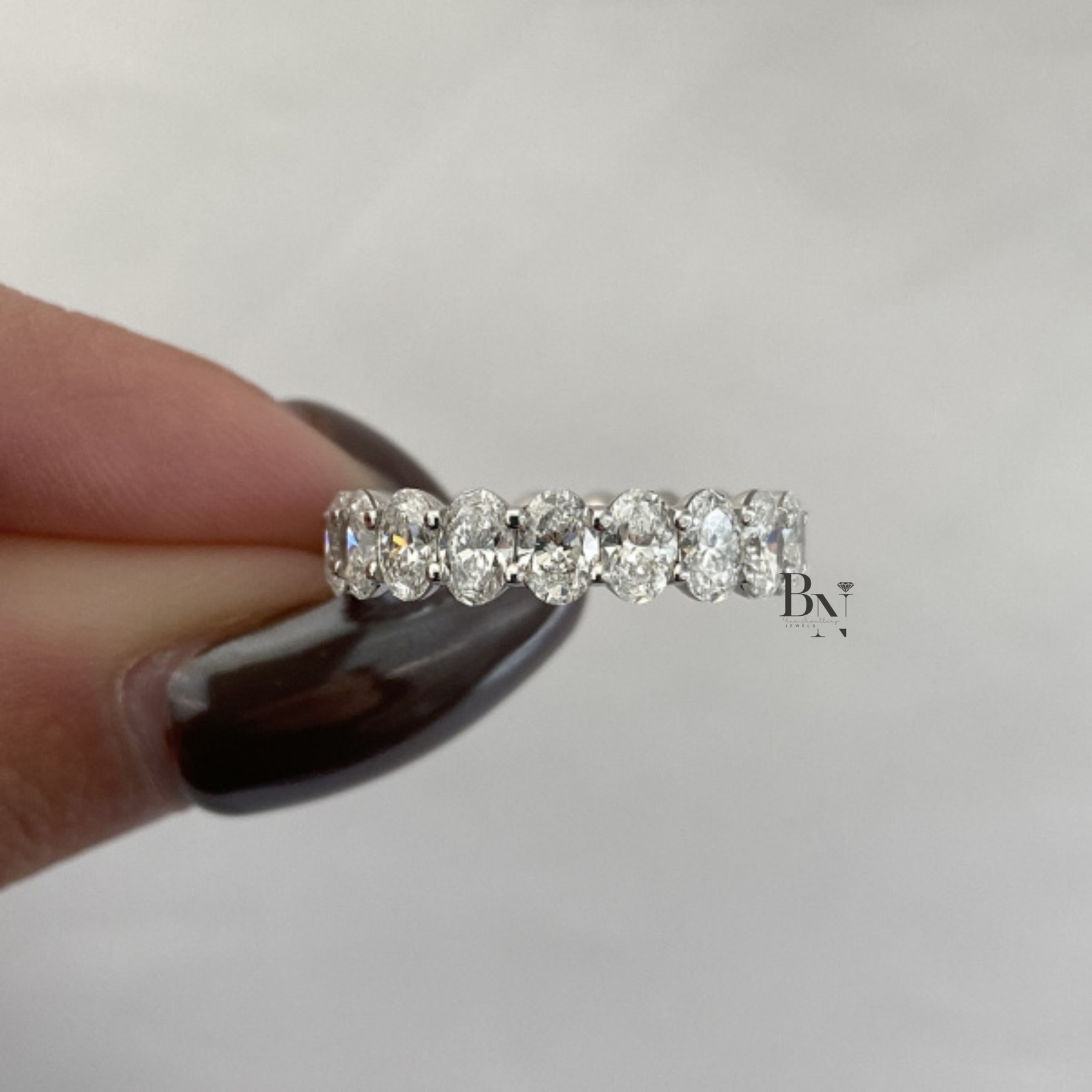 Oval Lab Diamond Eternity Band, 3 Carat Closed Basket Ring, Shared Prong Wedding Band
