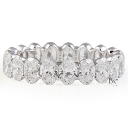 Oval Lab Diamond Eternity Band, 3 Carat Closed Basket Ring, Shared Prong Wedding Band