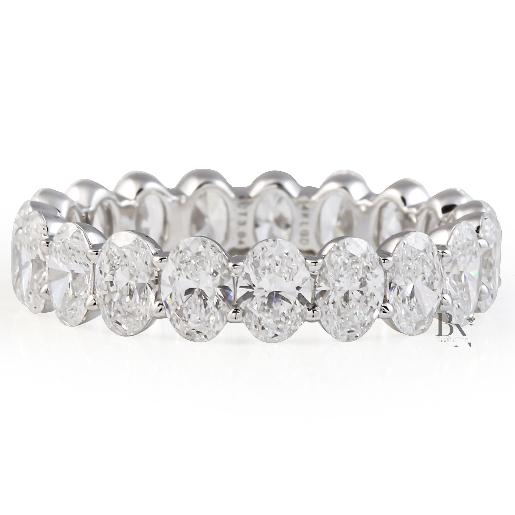 Oval Lab Diamond Eternity Band, 3 Carat Closed Basket Ring, Shared Prong Wedding Band