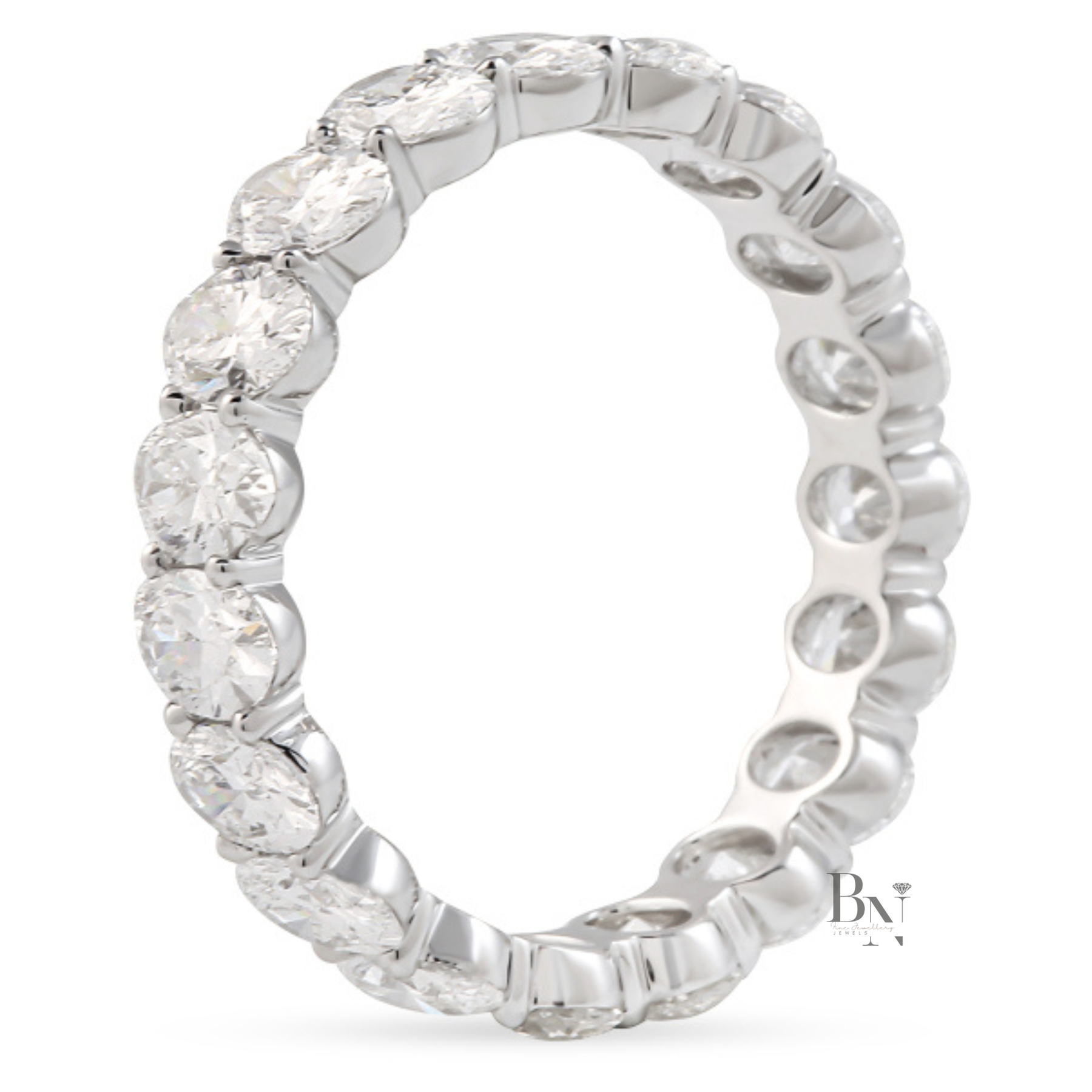 Oval Lab Diamond Eternity Band, 3 Carat Closed Basket Ring, Shared Prong Wedding Band
