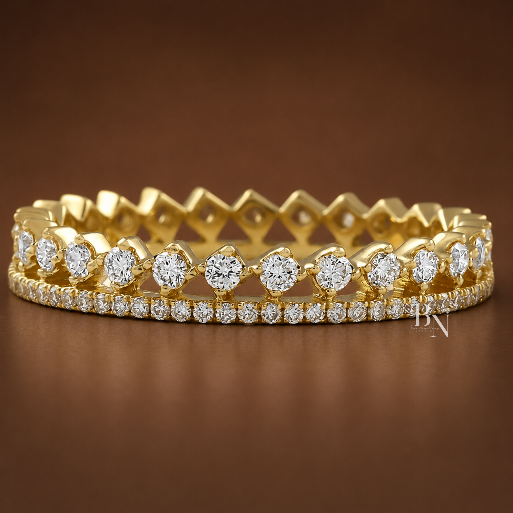 Round Cut Lab Diamond Eternity Band, Two-Row Compass Set Wedding Ring, 0.50ctw Diamond Stackable Band