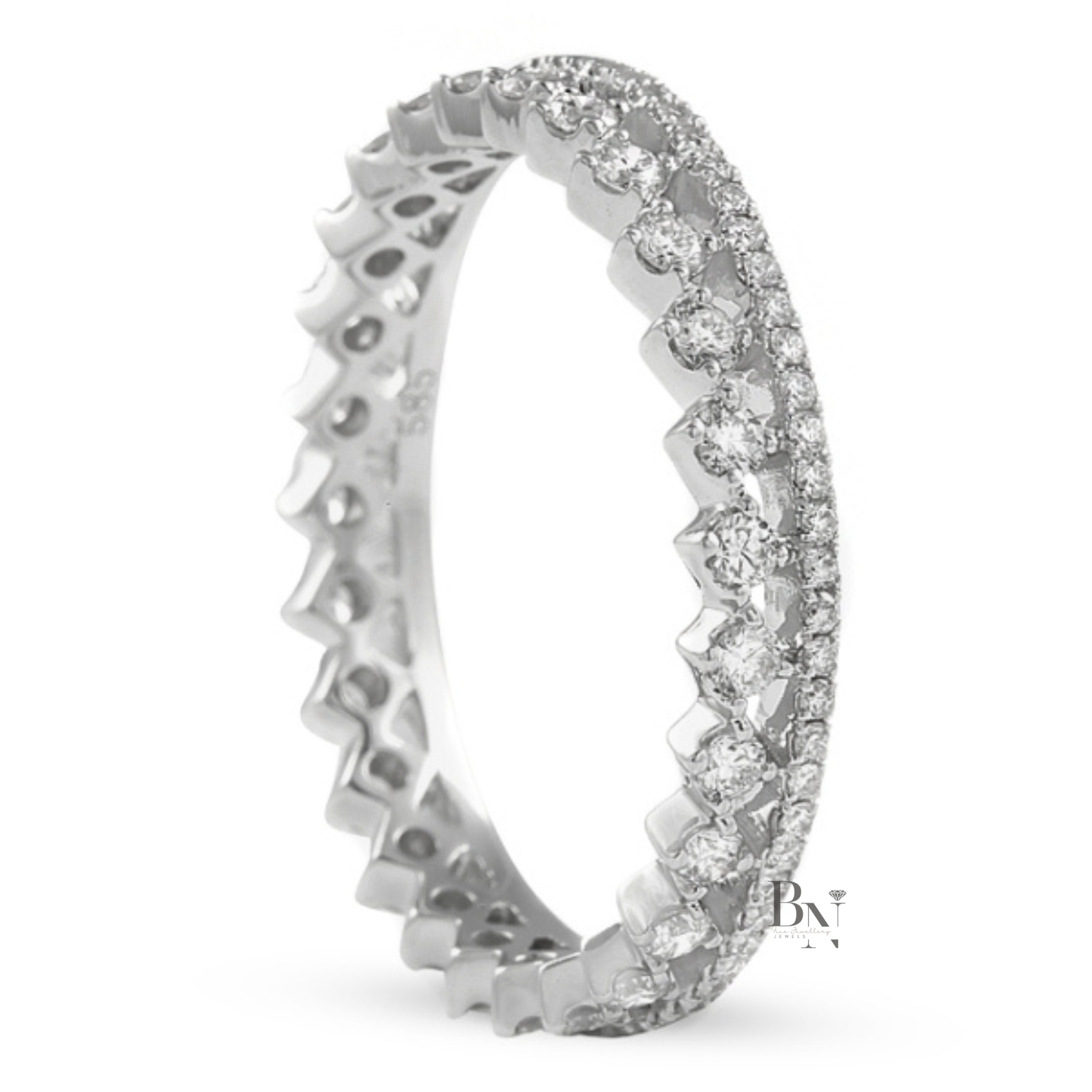 Round Cut Lab Diamond Eternity Band, Two-Row Compass Set Wedding Ring, 0.50ctw Diamond Stackable Band