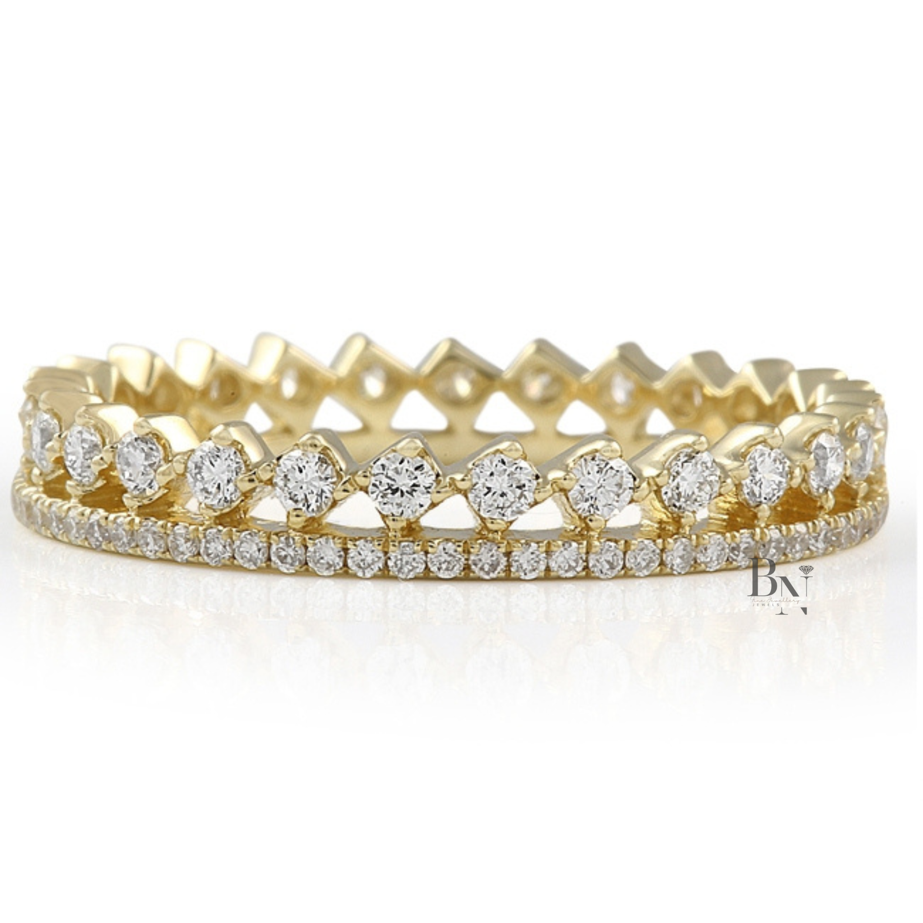 Round Cut Lab Diamond Eternity Band, Two-Row Compass Set Wedding Ring, 0.50ctw Diamond Stackable Band