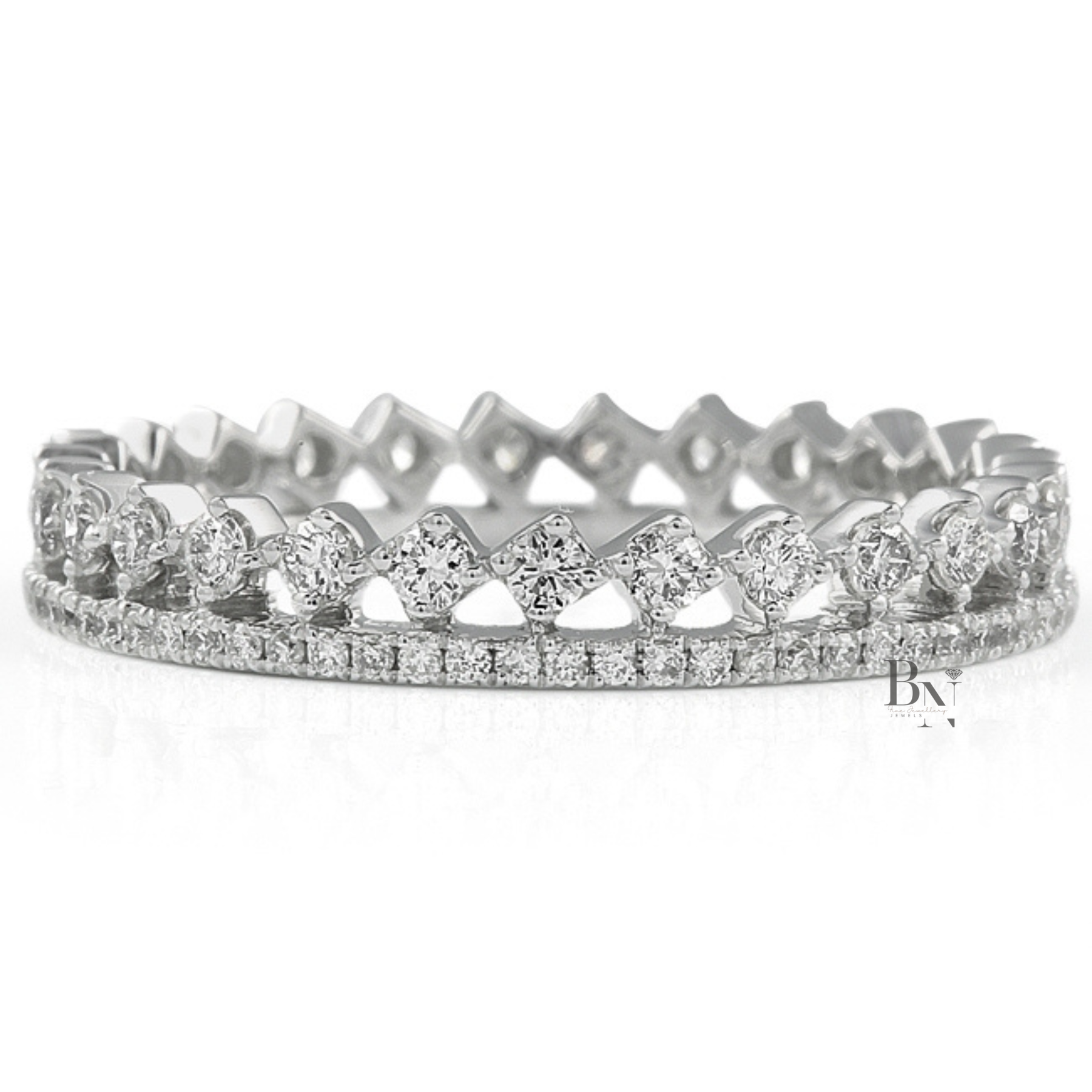 Round Cut Lab Diamond Eternity Band, Two-Row Compass Set Wedding Ring, 0.50ctw Diamond Stackable Band