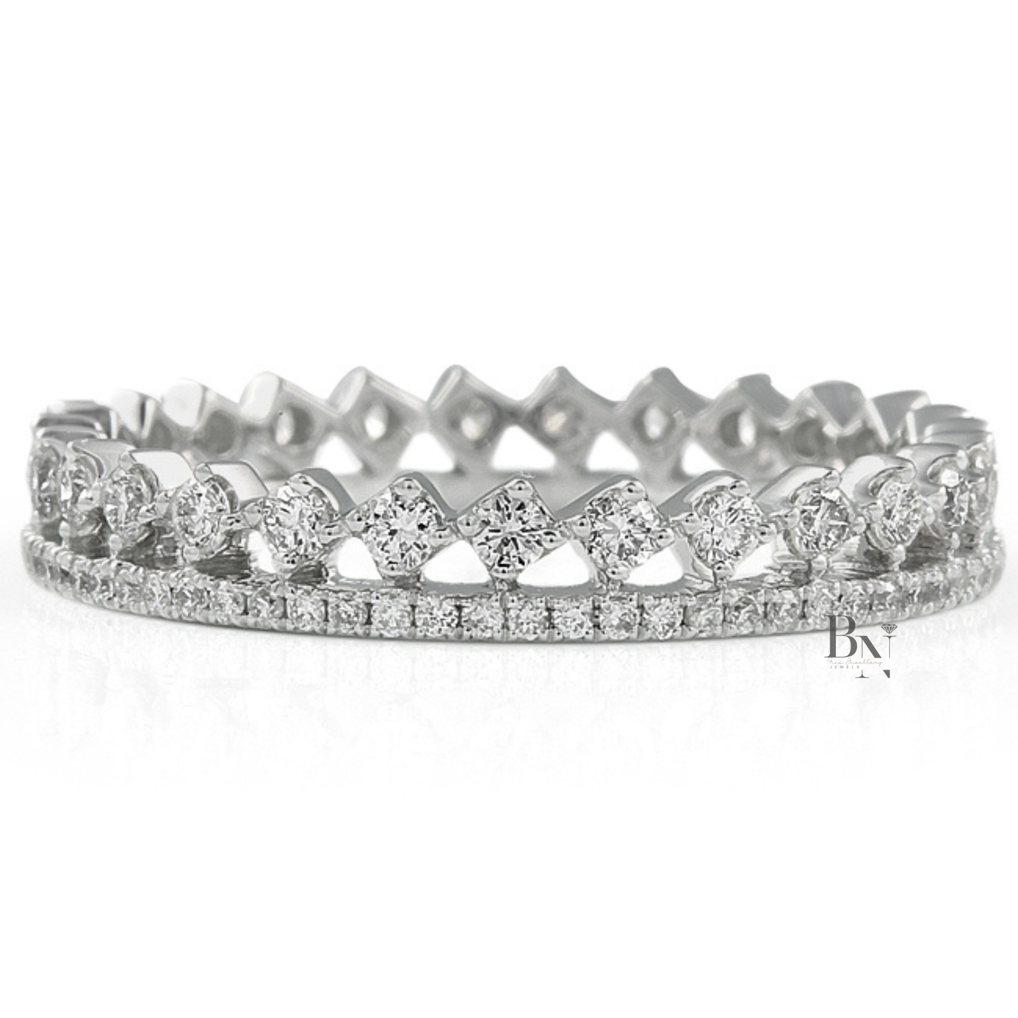 Round Cut Lab Diamond Eternity Band, Two-Row Compass Set Wedding Ring, 0.50ctw Diamond Stackable Band