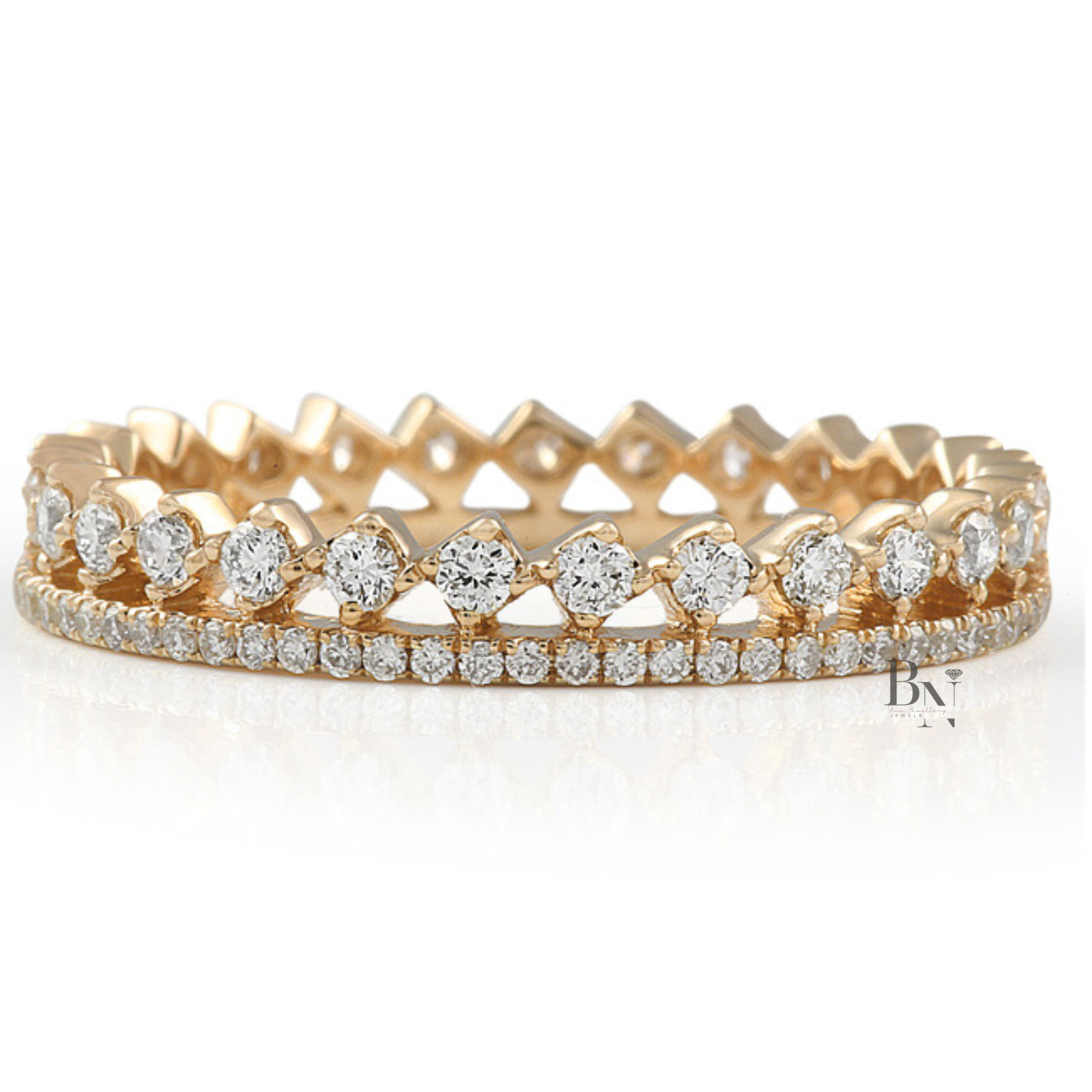 Round Cut Lab Diamond Eternity Band, Two-Row Compass Set Wedding Ring, 0.50ctw Diamond Stackable Band