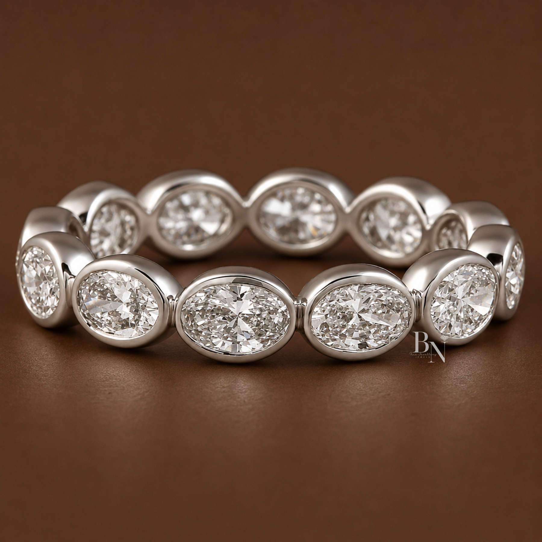 Oval Lab Diamond Eternity Band, East-West Bezel Set Wedding Ring, 1.7ctw Full Circle Band