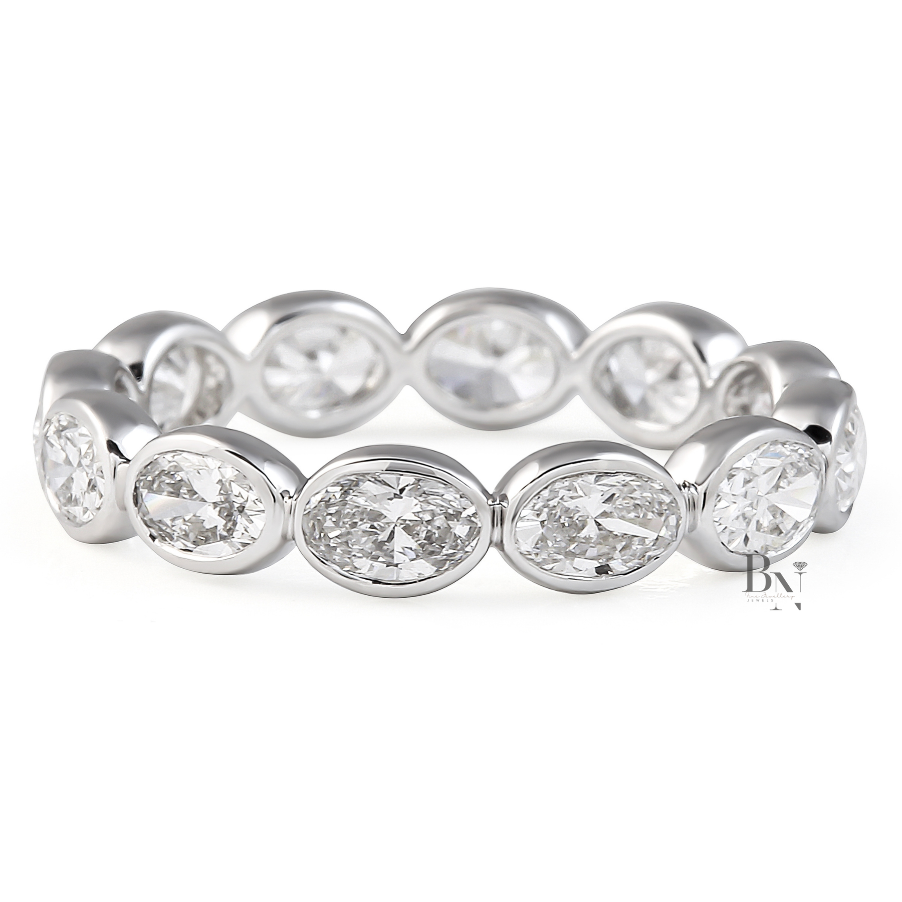 Oval Lab Diamond Eternity Band, East-West Bezel Set Wedding Ring, 1.7ctw Full Circle Band