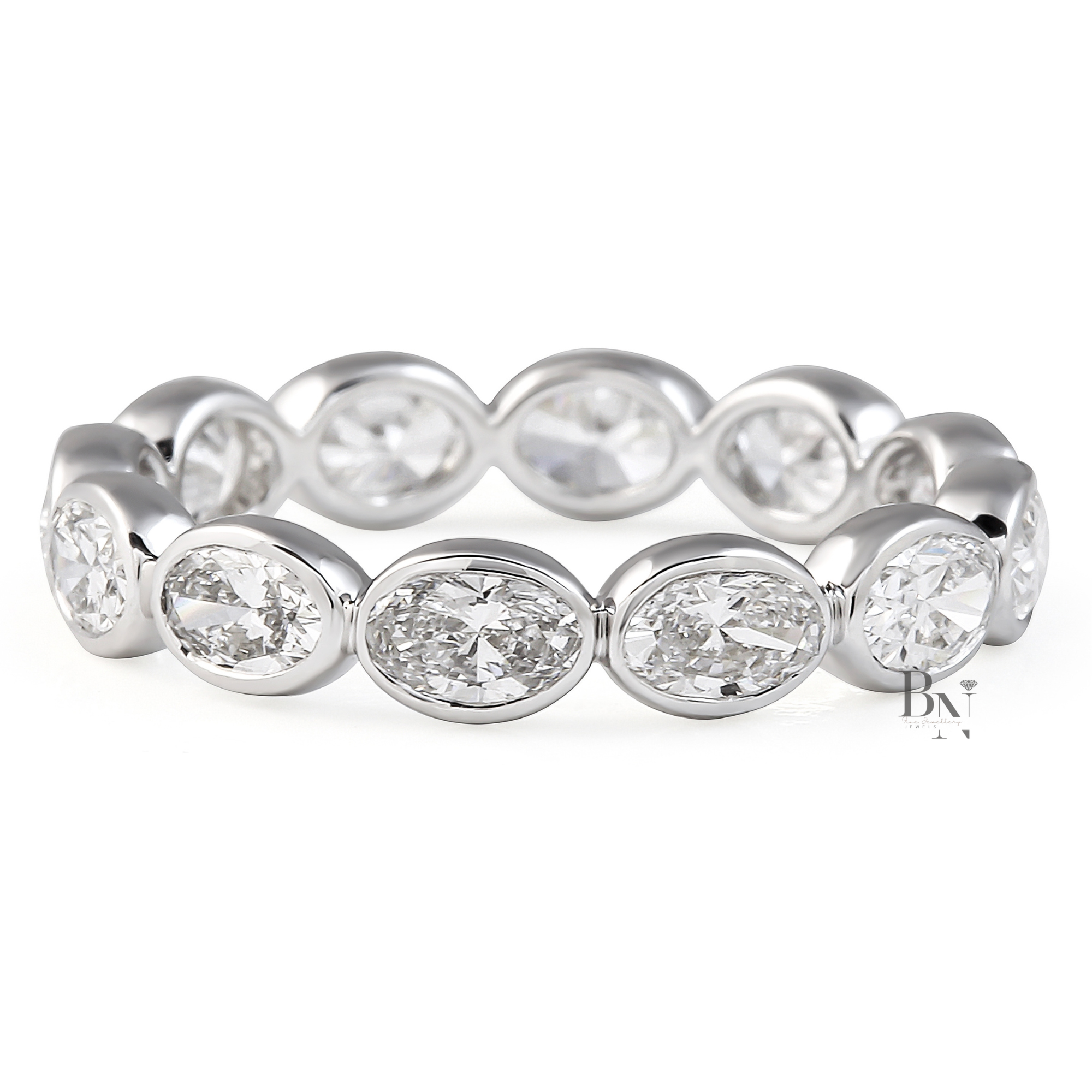 Oval Lab Diamond Eternity Band, East-West Bezel Set Wedding Ring, 1.7ctw Full Circle Band