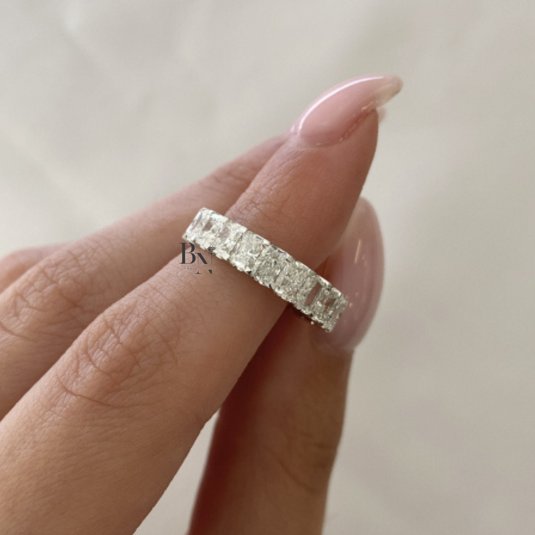 Radiant Cut Lab Diamond Eternity Band, U-Shape Wedding Ring, 3.20ctw Full Circle Band, 14k Gold