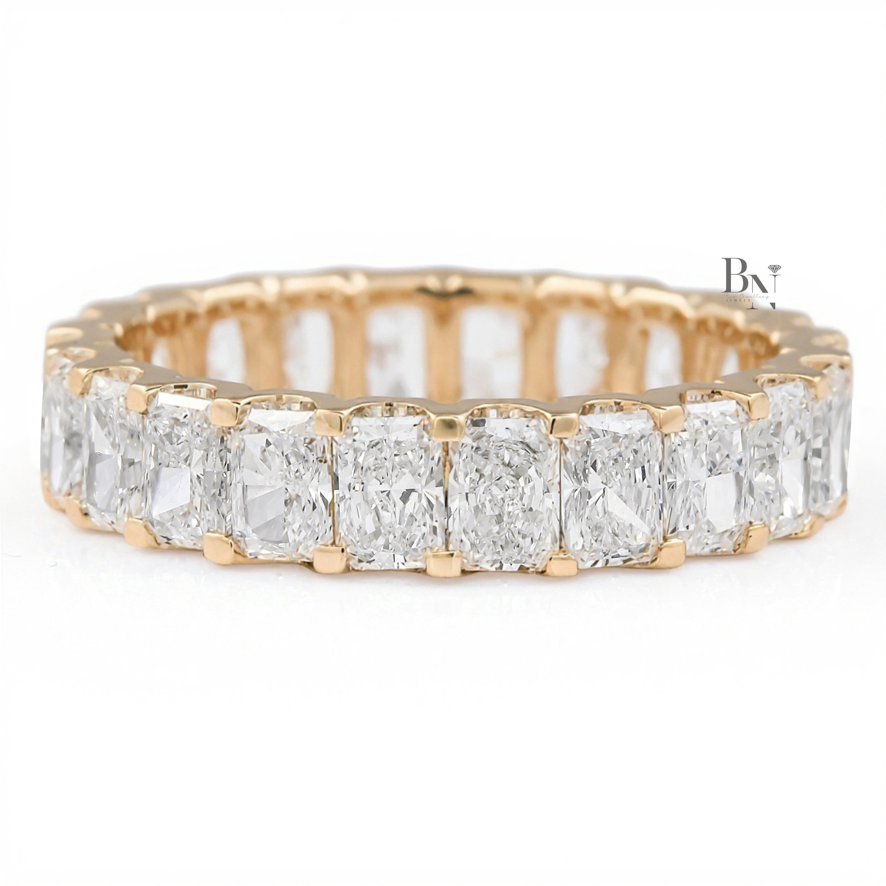 Radiant Cut Lab Diamond Eternity Band, U-Shape Wedding Ring, 3.20ctw Full Circle Band, 14k Gold