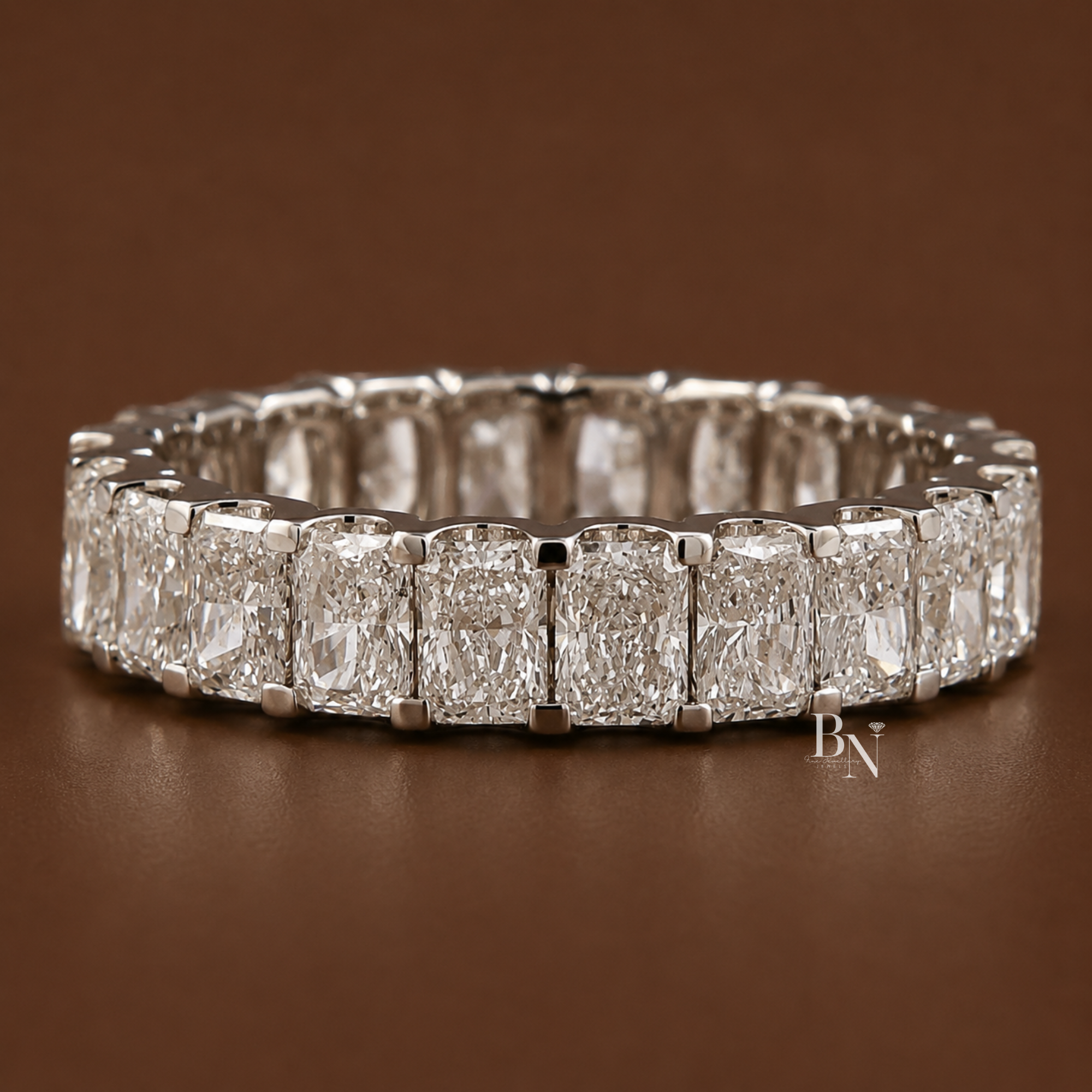 Radiant Cut Lab Diamond Eternity Band, U-Shape Wedding Ring, 3.20ctw Full Circle Band, 14k Gold