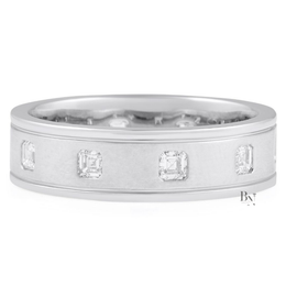 Asscher Cut Lab Diamond Eternity Band, Matte Gold Wedding Ring, 0.80ctw Bezel Set Band