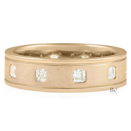 Asscher Cut Lab Diamond Eternity Band, Matte Gold Wedding Ring, 0.80ctw Bezel Set Band