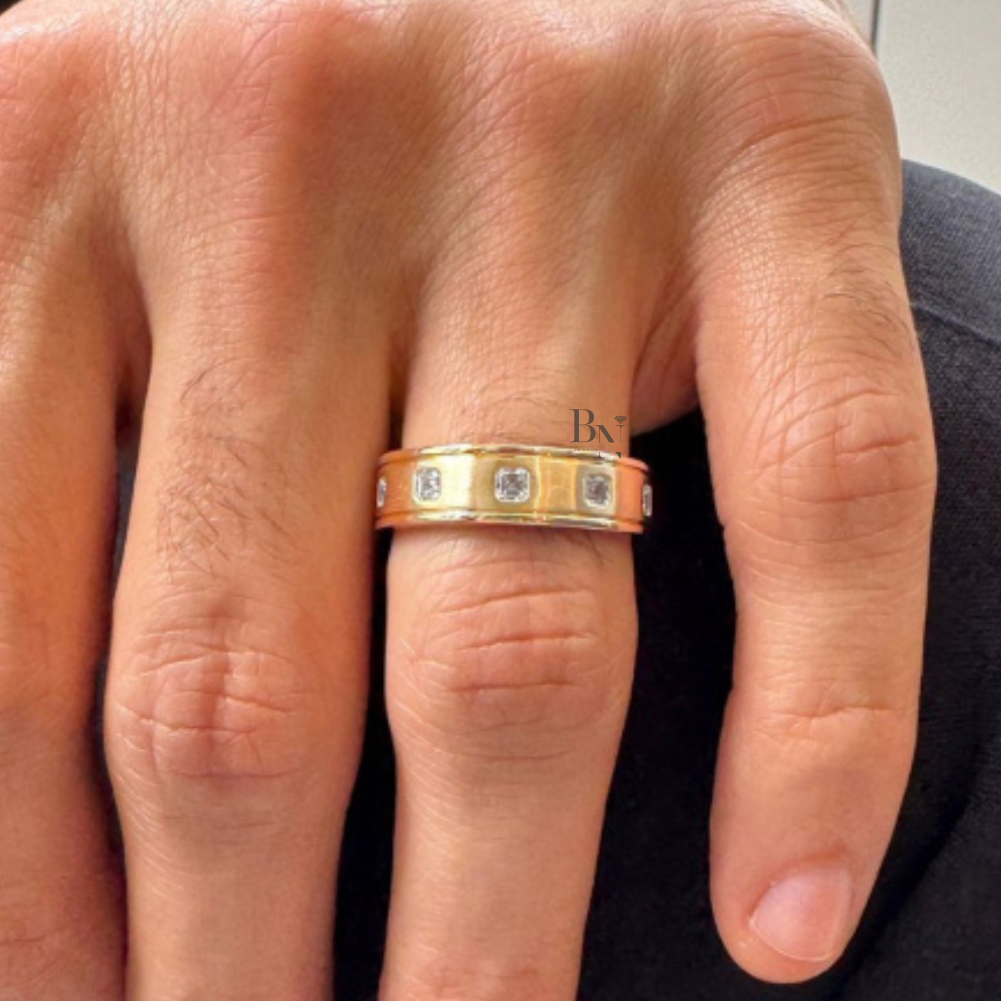 Asscher Cut Lab Diamond Eternity Band, Matte Gold Wedding Ring, 0.80ctw Bezel Set Band