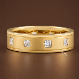 Asscher Cut Lab Diamond Eternity Band, Matte Gold Wedding Ring, 0.80ctw Bezel Set Band