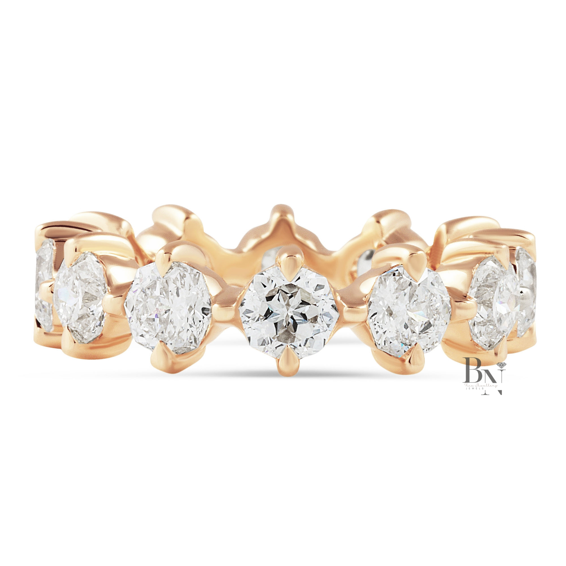 Octagon Cut Lab Diamond Eternity Band, Compass Prong Wedding Ring, 3.90ctw Full Circle Band