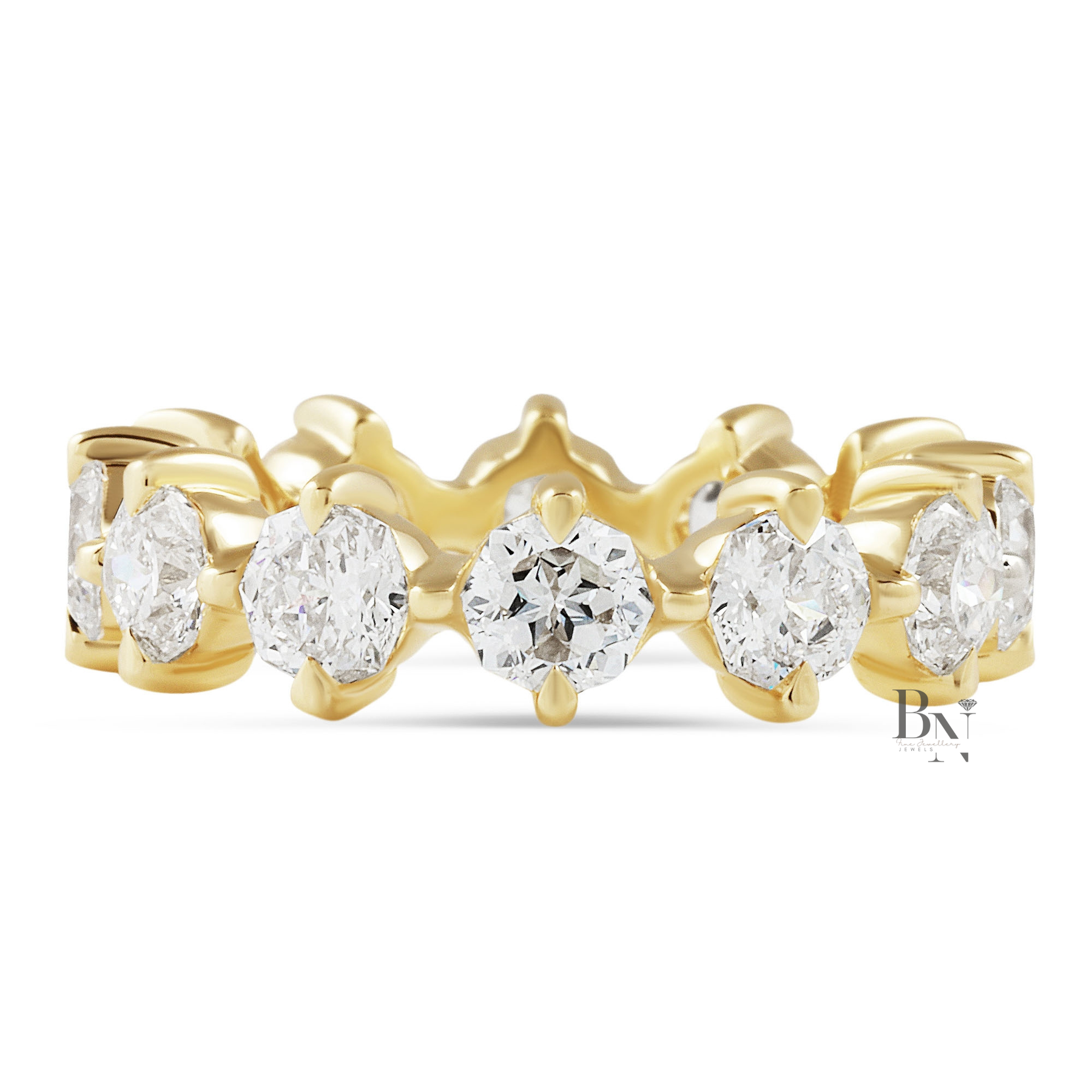 Octagon Cut Lab Diamond Eternity Band, Compass Prong Wedding Ring, 3.90ctw Full Circle Band