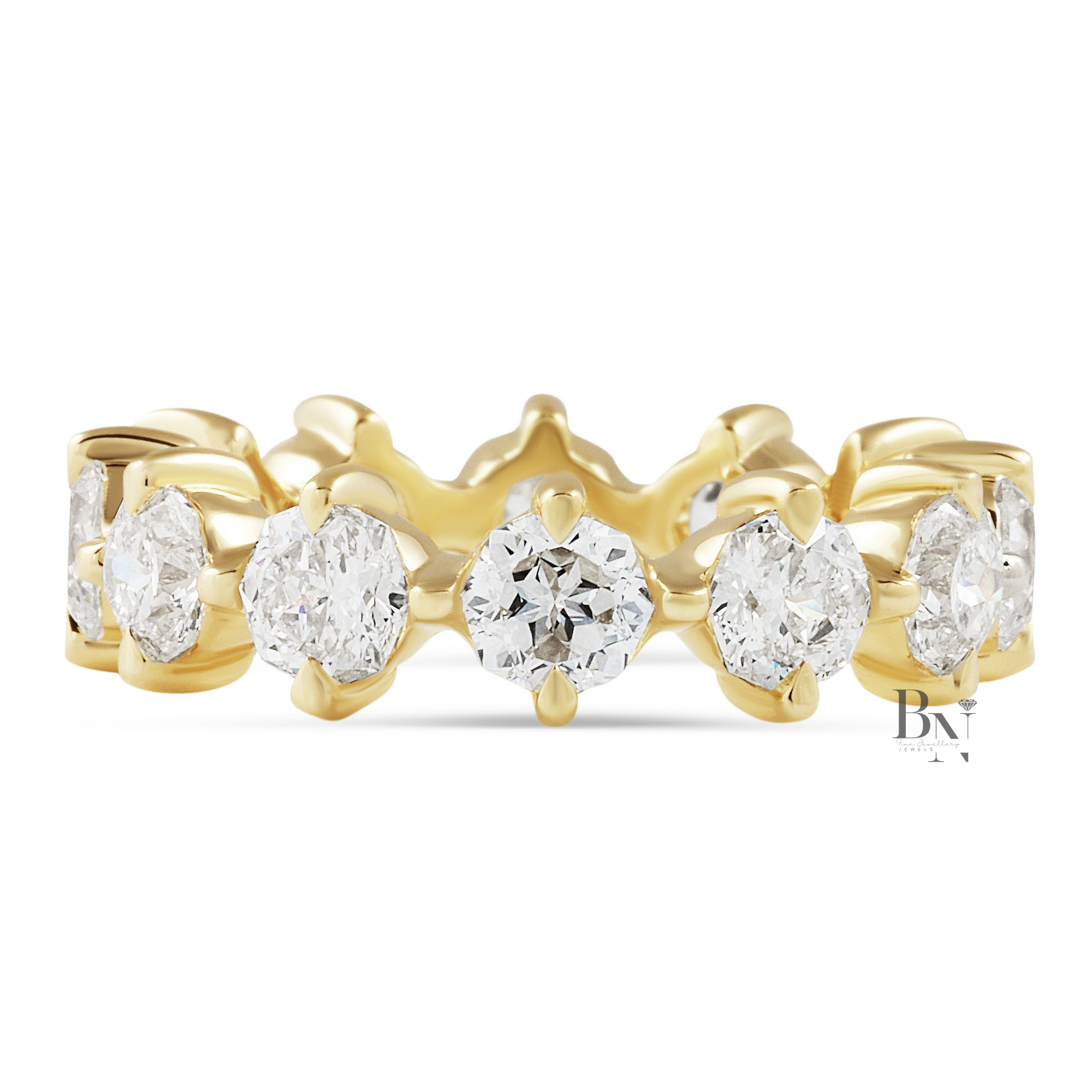 Octagon Cut Lab Diamond Eternity Band, Compass Prong Wedding Ring, 3.90ctw Full Circle Band