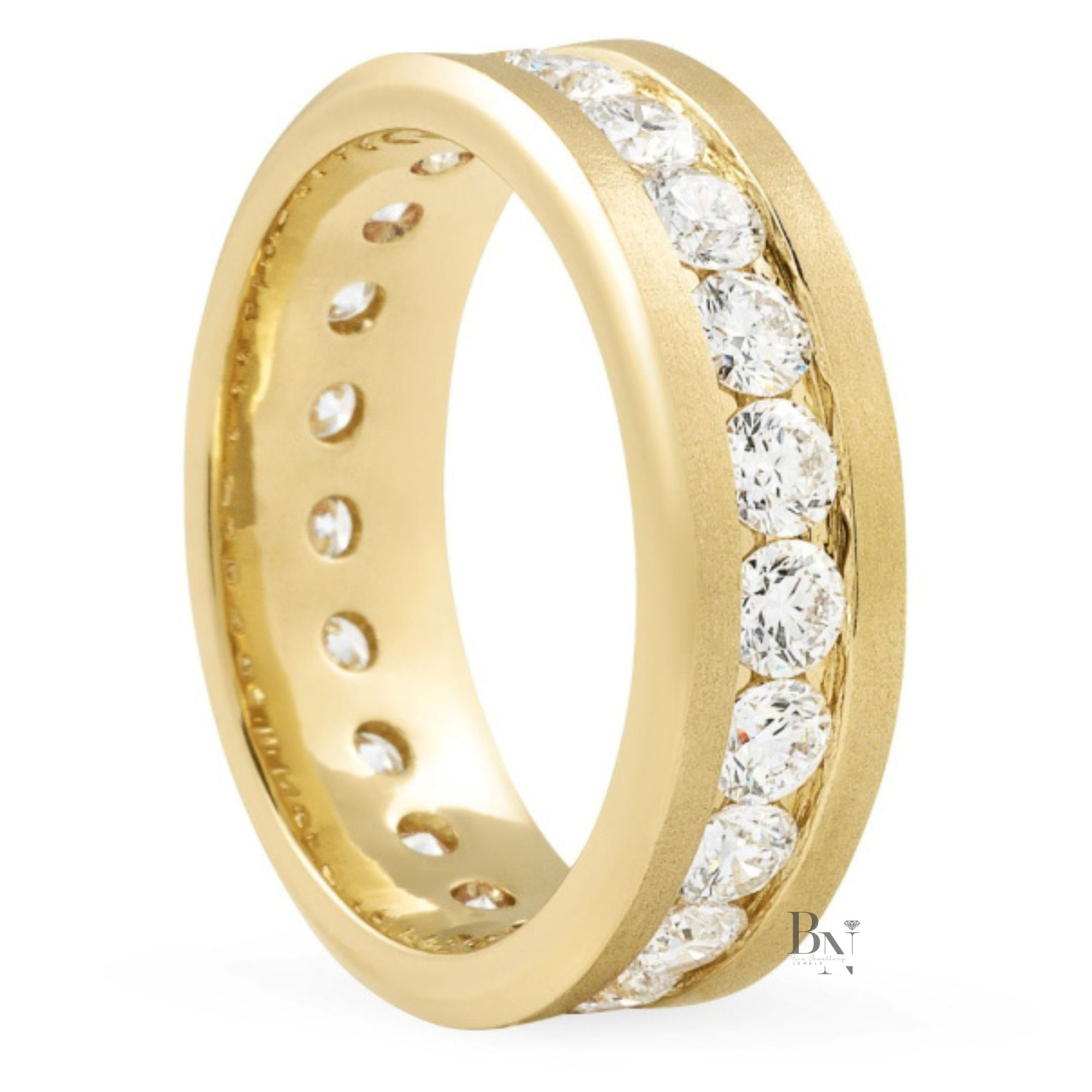Matte Round Lab Diamond Eternity Band, 2.80ctw Channel Set Wedding Ring, 14k Gold Wide Anniversary Band