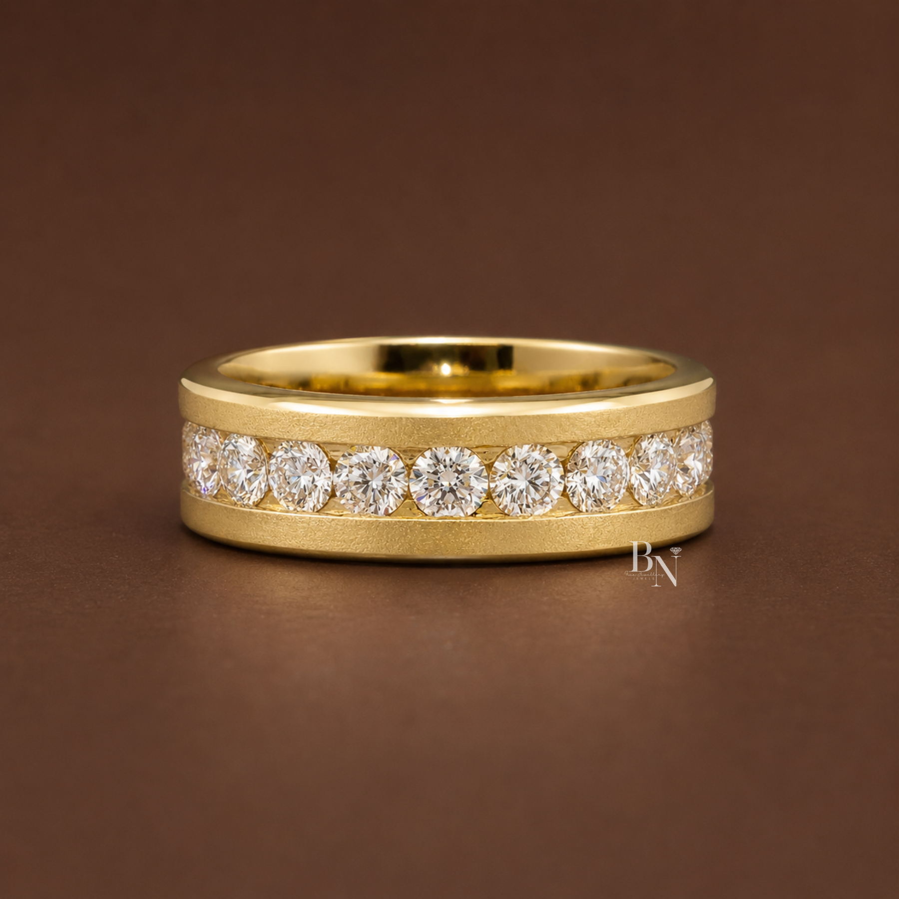 Matte Round Lab Diamond Eternity Band, 2.80ctw Channel Set Wedding Ring, 14k Gold Wide Anniversary Band