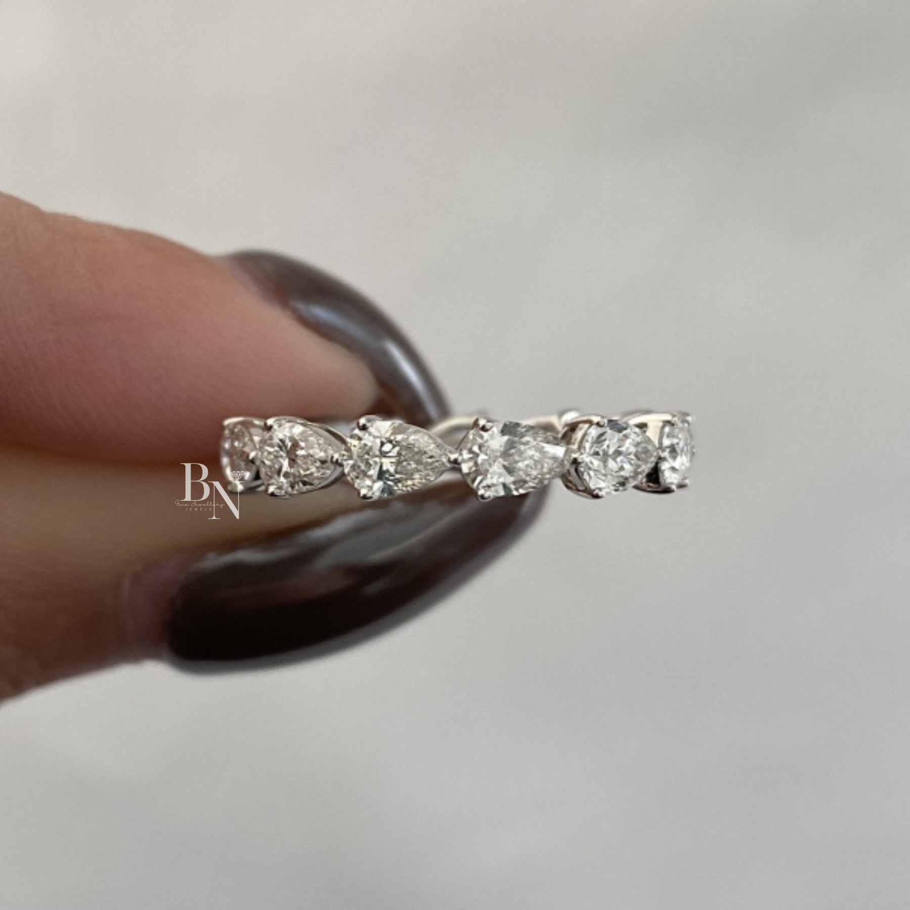 East-West Pear Lab Diamond Eternity Band, 1.80ctw Shared Prong Wedding Ring, Full Eternity Stacking Band