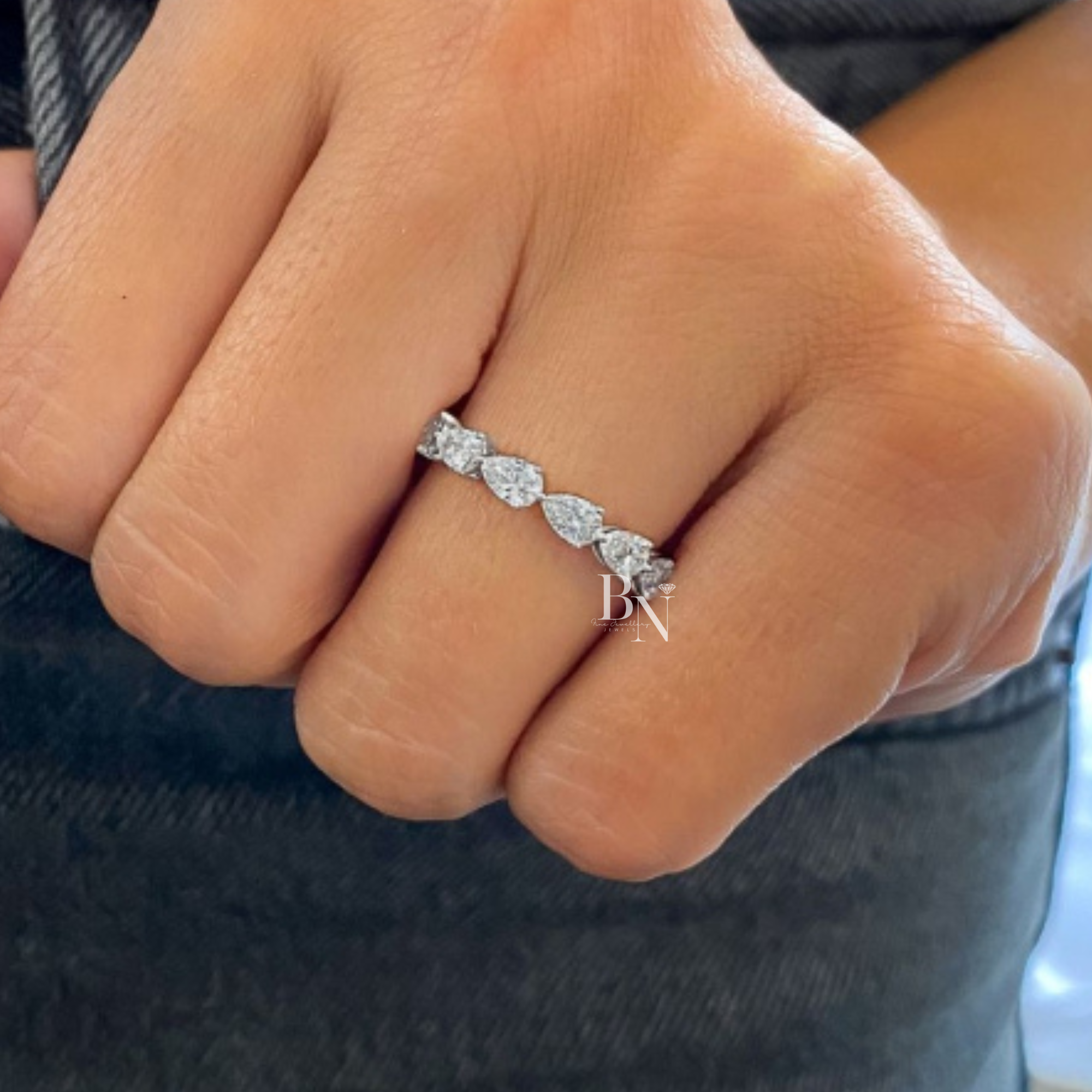 East-West Pear Lab Diamond Eternity Band, 1.80ctw Shared Prong Wedding Ring, Full Eternity Stacking Band