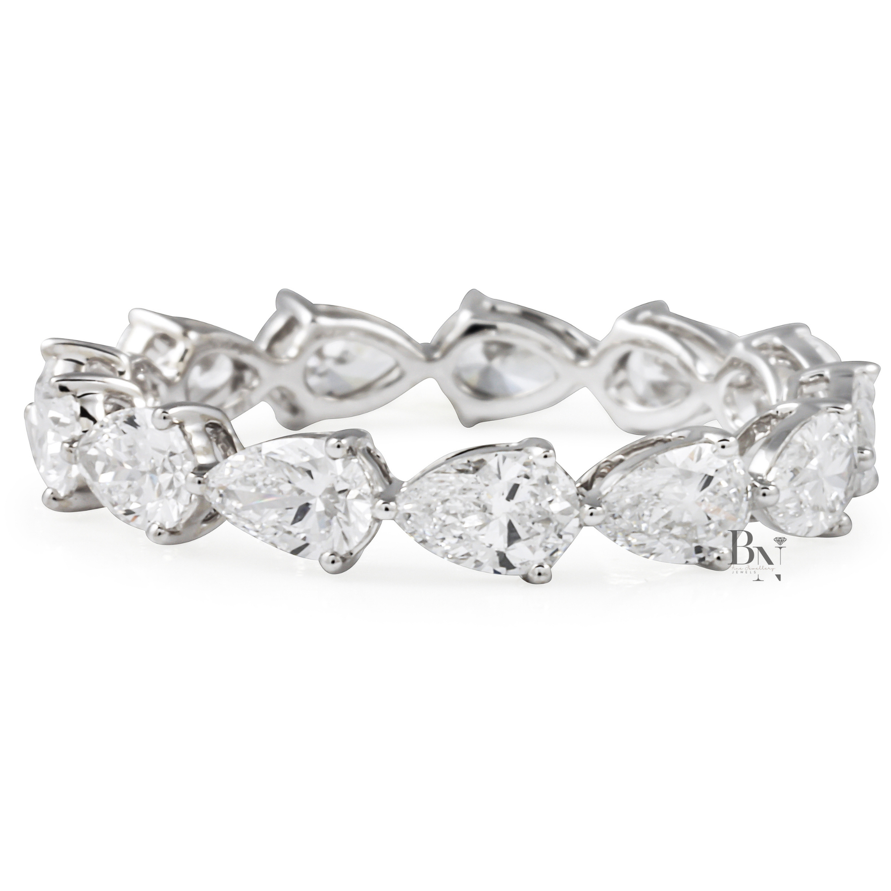 East-West Pear Lab Diamond Eternity Band, 1.80ctw Shared Prong Wedding Ring, Full Eternity Stacking Band