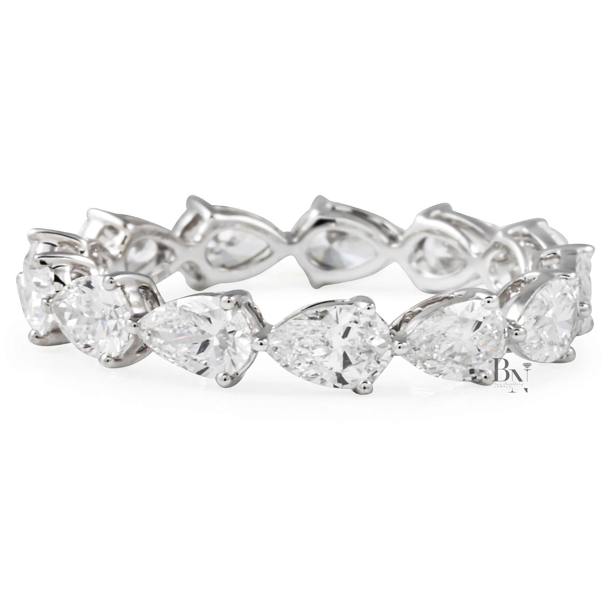 East-West Pear Lab Diamond Eternity Band, 1.80ctw Shared Prong Wedding Ring, Full Eternity Stacking Band