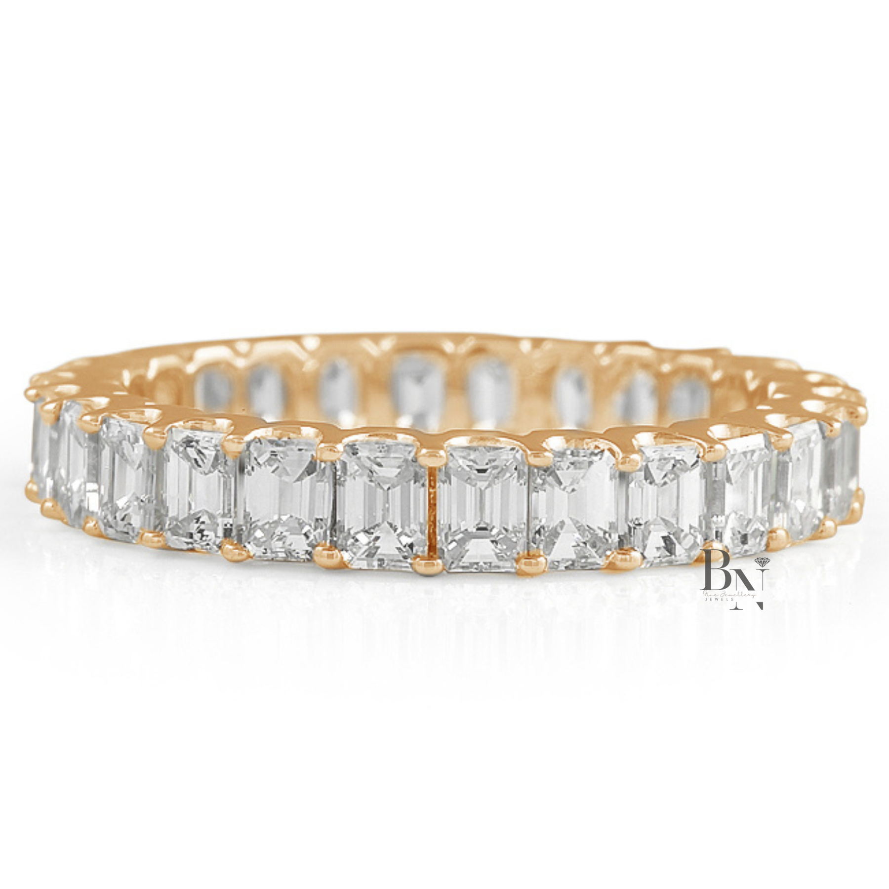 Emerald Cut Lab Diamond Eternity Band, 2.70ct U-Shape Setting Ring, 14K Gold Stacking Wedding Band