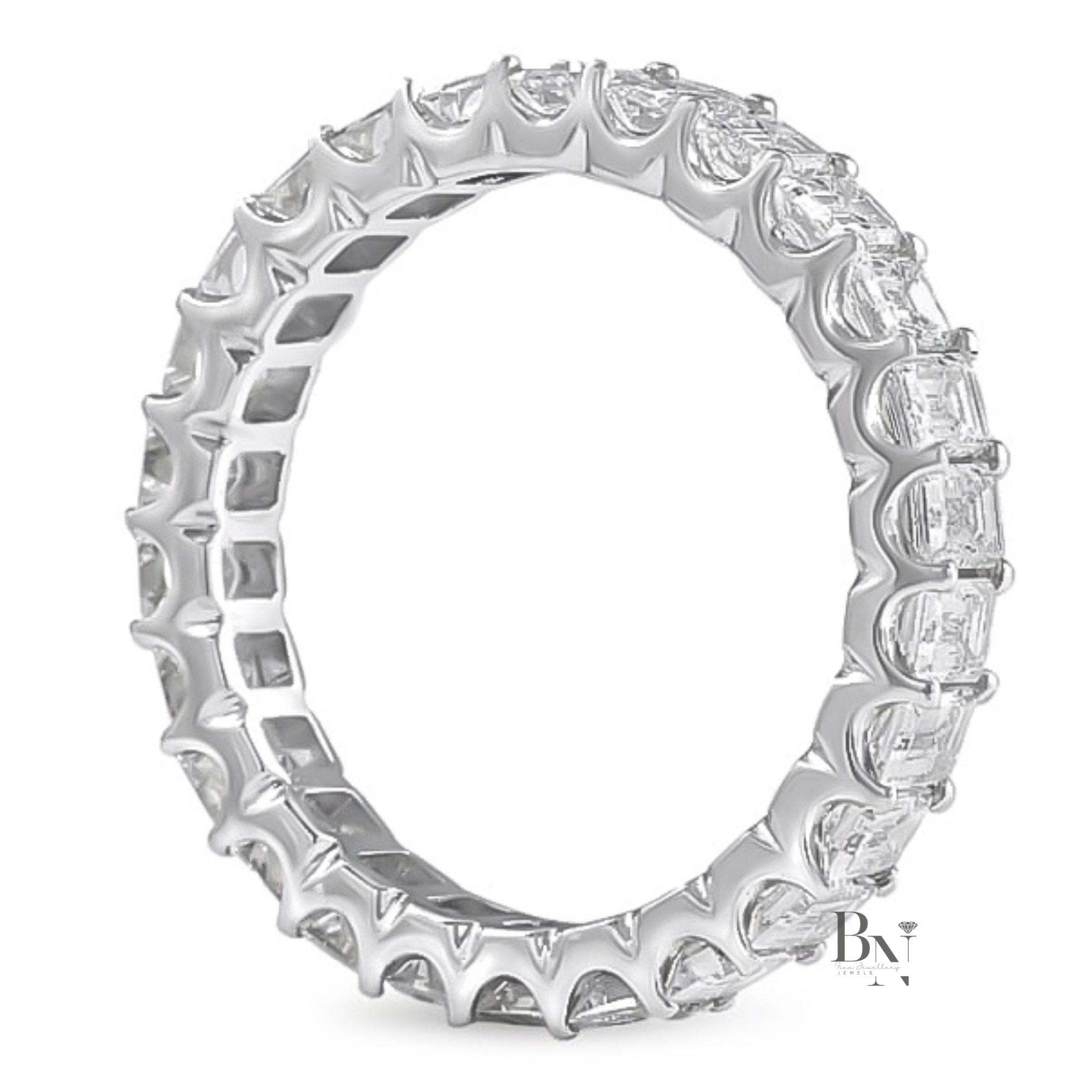 Emerald Cut Lab Diamond Eternity Band, 2.70ct U-Shape Setting Ring, 14K Gold Stacking Wedding Band