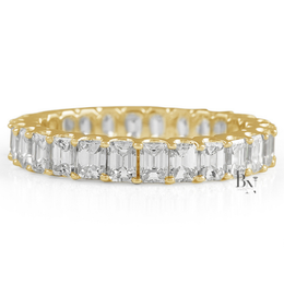Emerald Cut Lab Diamond Eternity Band, 2.70ct U-Shape Setting Ring, 14K Gold Stacking Wedding Band