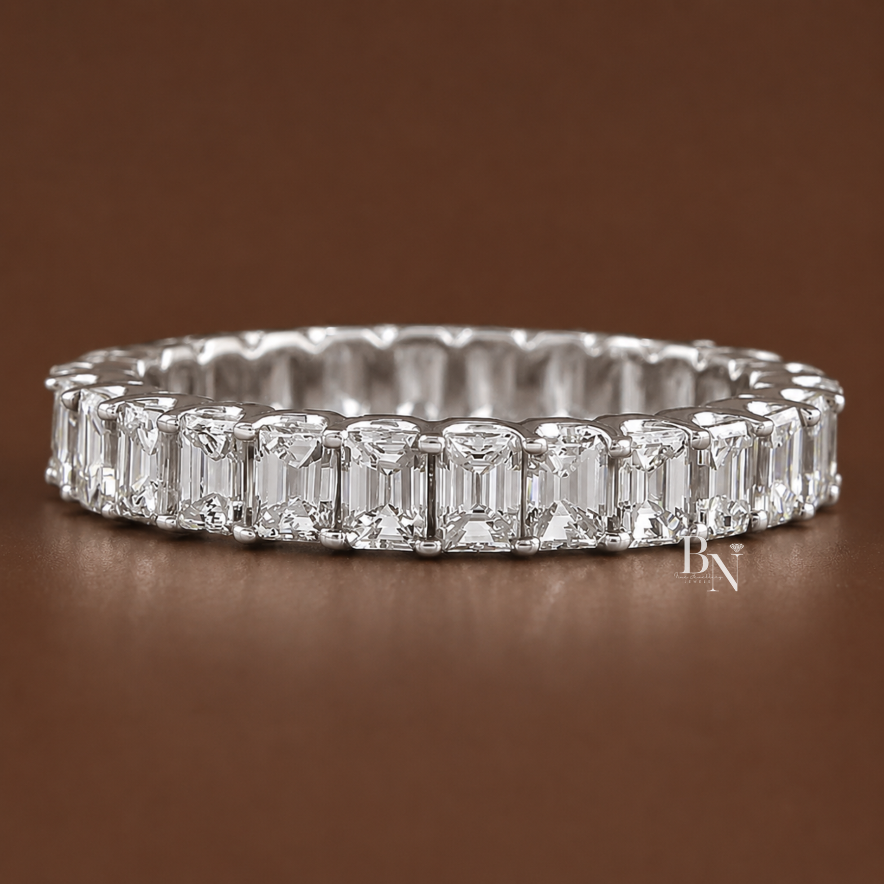 Emerald Cut Lab Diamond Eternity Band, 2.70ct U-Shape Setting Ring, 14K Gold Stacking Wedding Band
