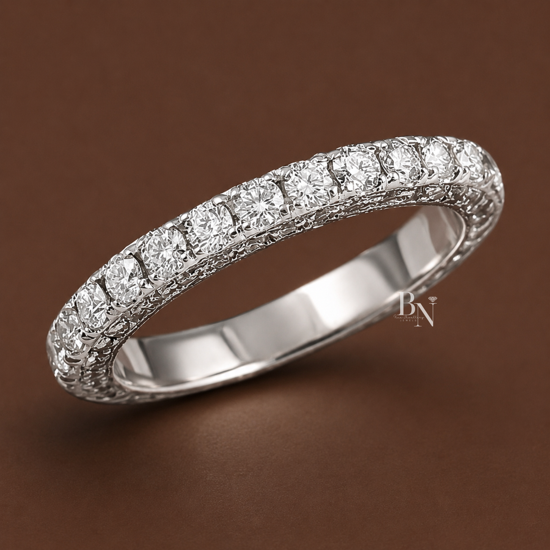 Round Lab Diamond Three Row Band, 1.80ct Pave Eternity Ring, 14K Gold Wedding Band