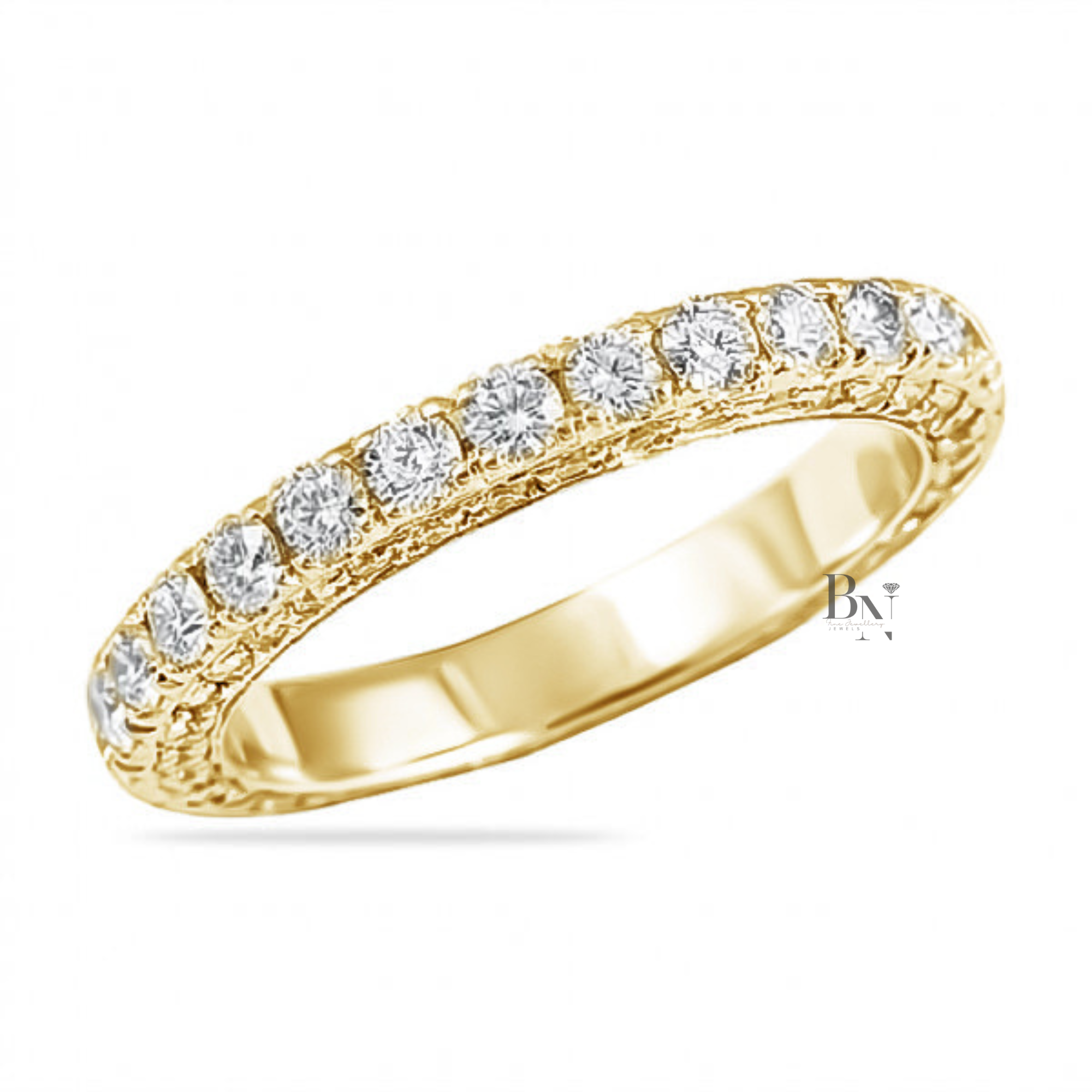 Round Lab Diamond Three Row Band, 1.80ct Pave Eternity Ring, 14K Gold Wedding Band