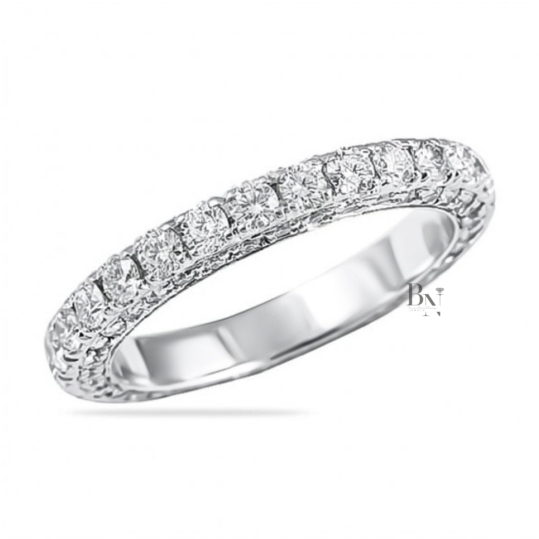 Round Lab Diamond Three Row Band, 1.80ct Pave Eternity Ring, 14K Gold Wedding Band