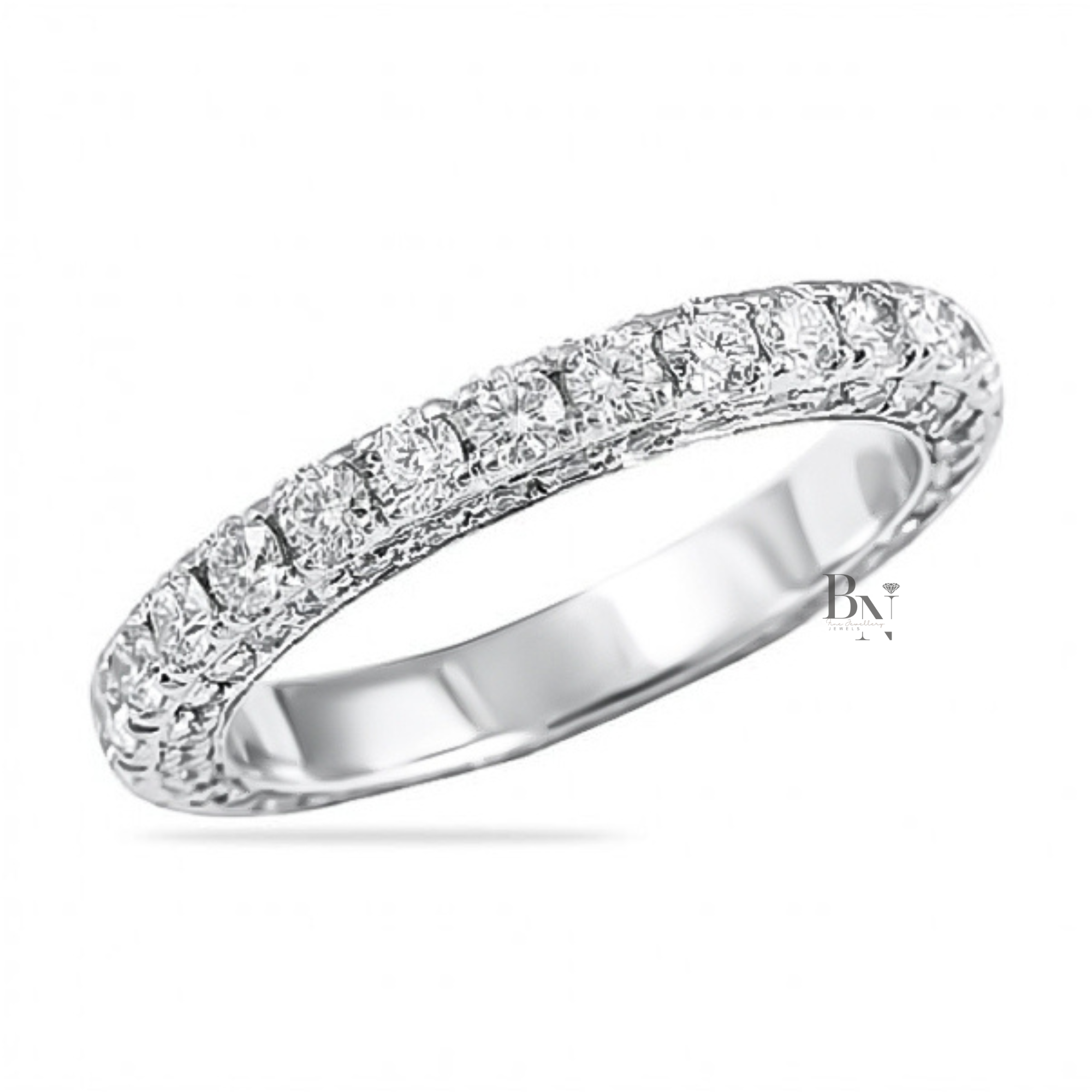 Round Lab Diamond Three Row Band, 1.80ct Pave Eternity Ring, 14K Gold Wedding Band