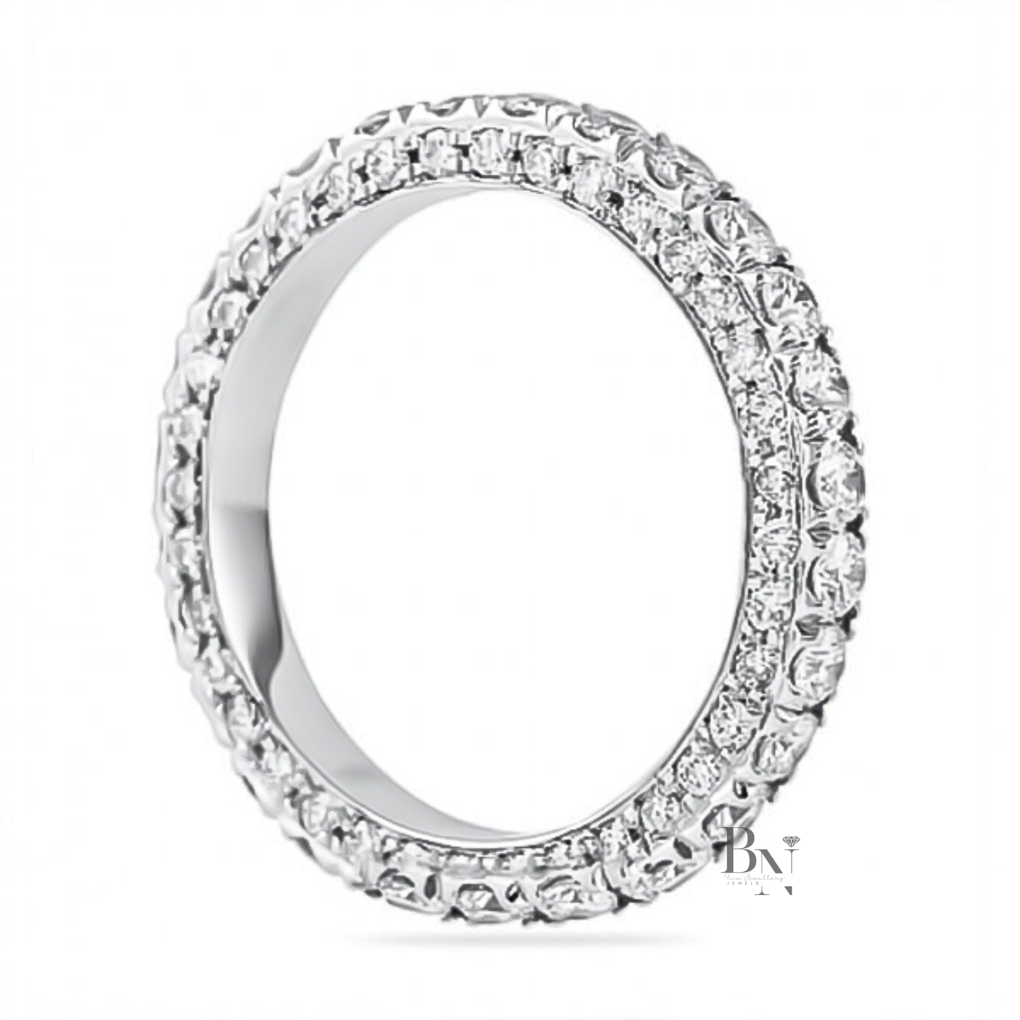 Round Lab Diamond Three Row Band, 1.80ct Pave Eternity Ring, 14K Gold Wedding Band