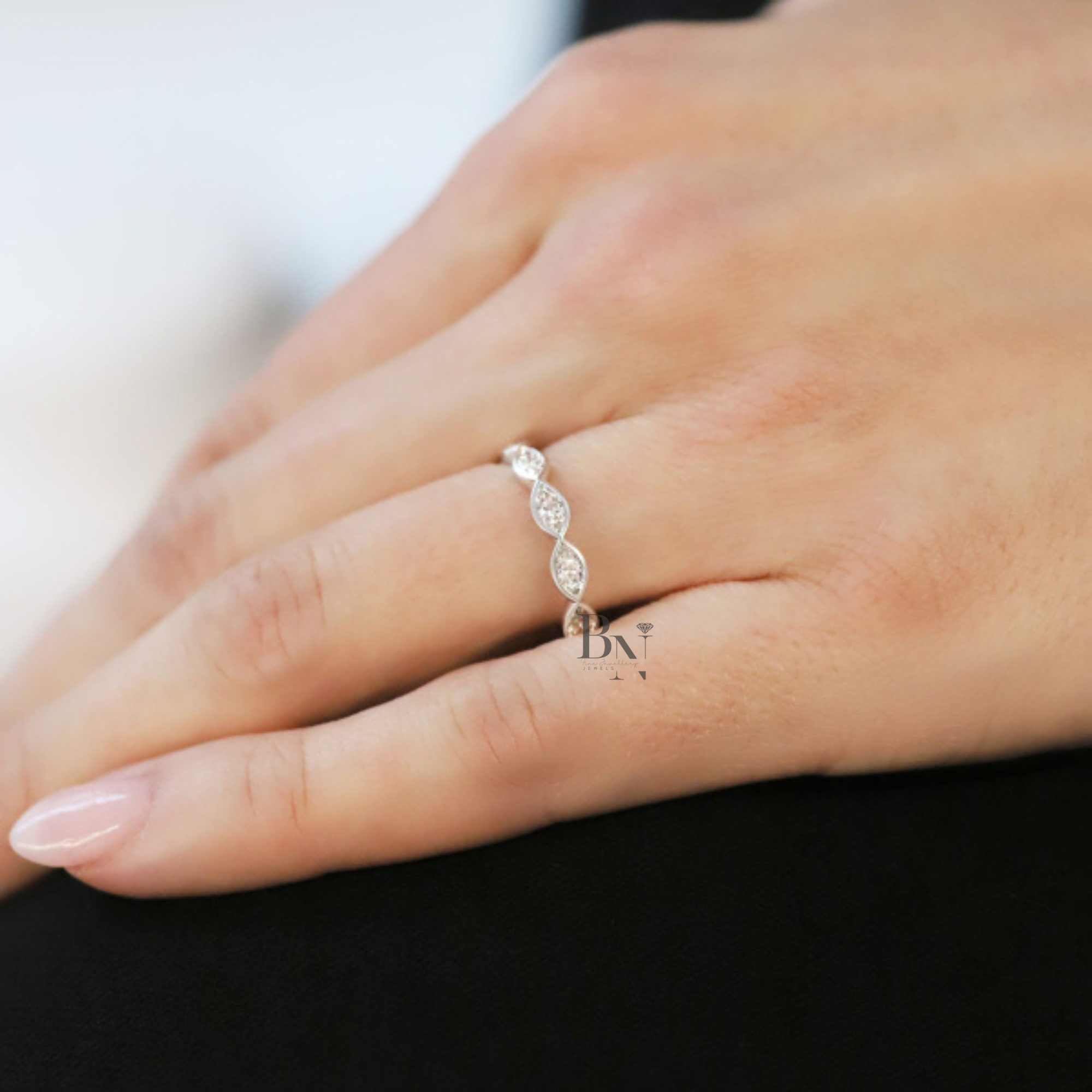 East West Marquise Lab Diamond Band, 1.10ct Bezel Eternity Ring, Solid Gold Wedding Band