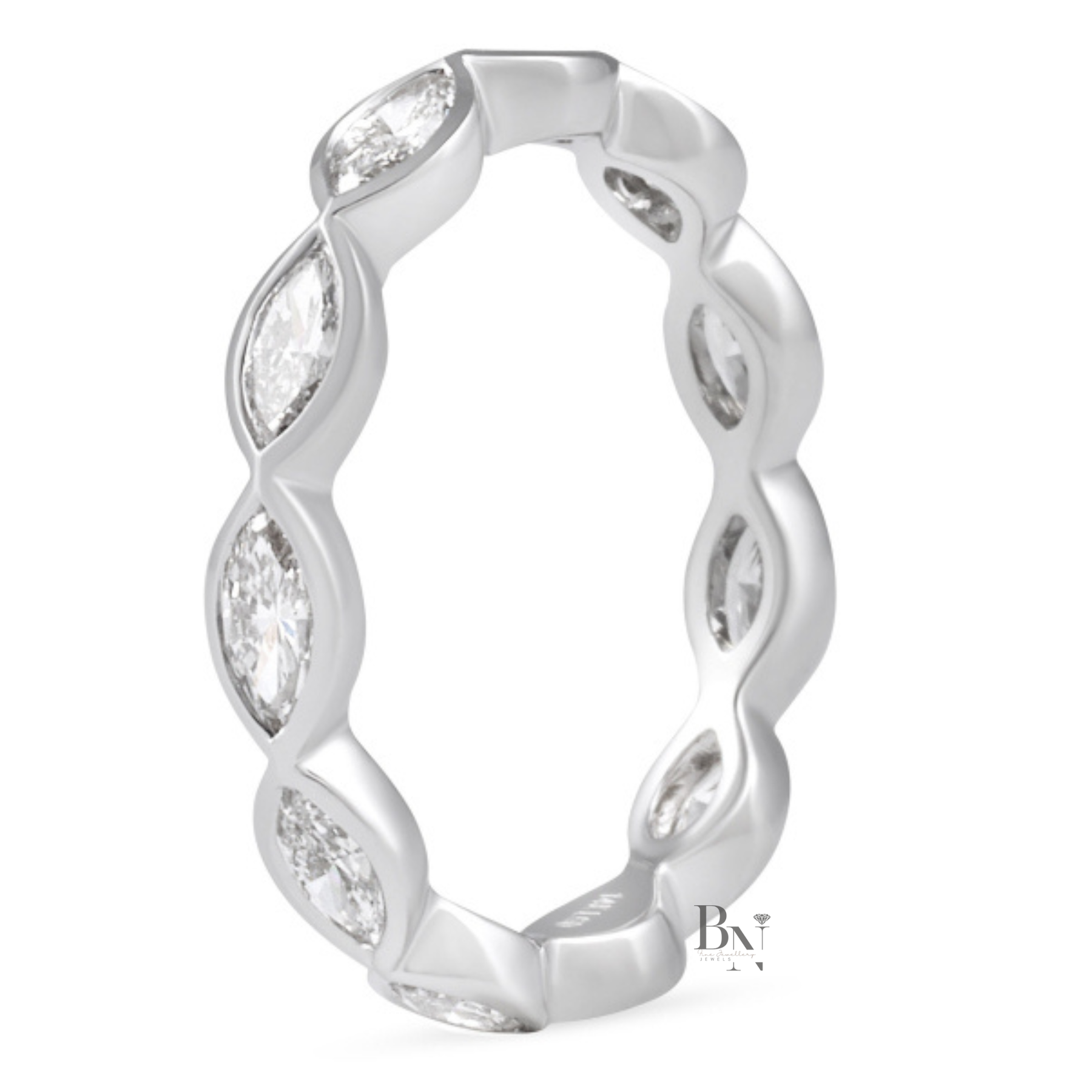East West Marquise Lab Diamond Band, 1.10ct Bezel Eternity Ring, Solid Gold Wedding Band