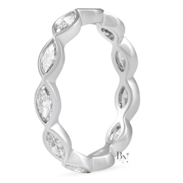 East West Marquise Lab Diamond Band, 1.10ct Bezel Eternity Ring, Solid Gold Wedding Band