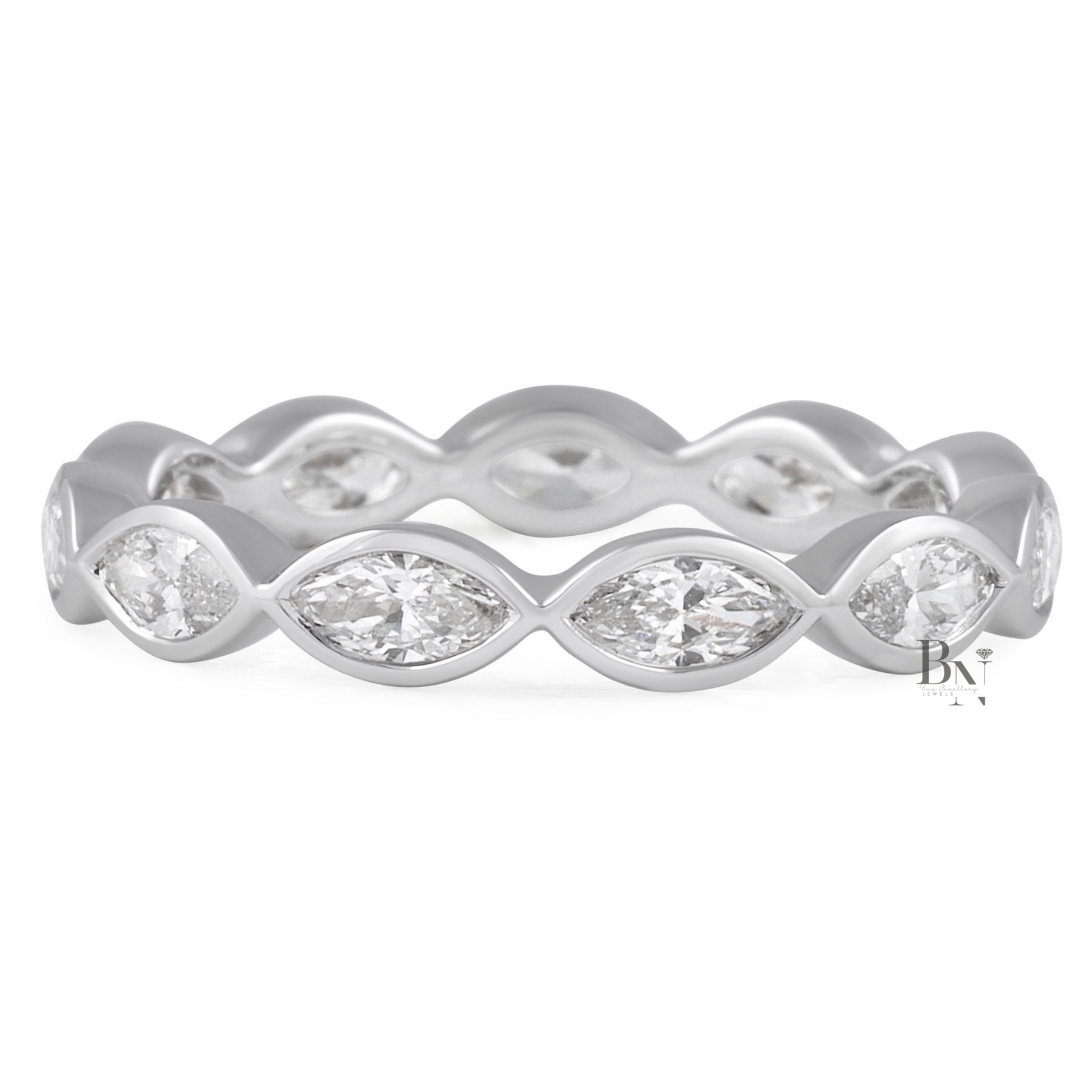 East West Marquise Lab Diamond Band, 1.10ct Bezel Eternity Ring, Solid Gold Wedding Band